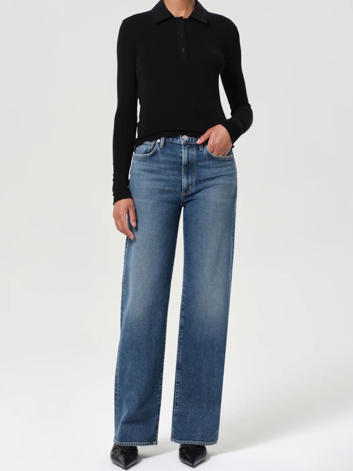 Agolde Harper Mid Rise Straight blue denim Jeans