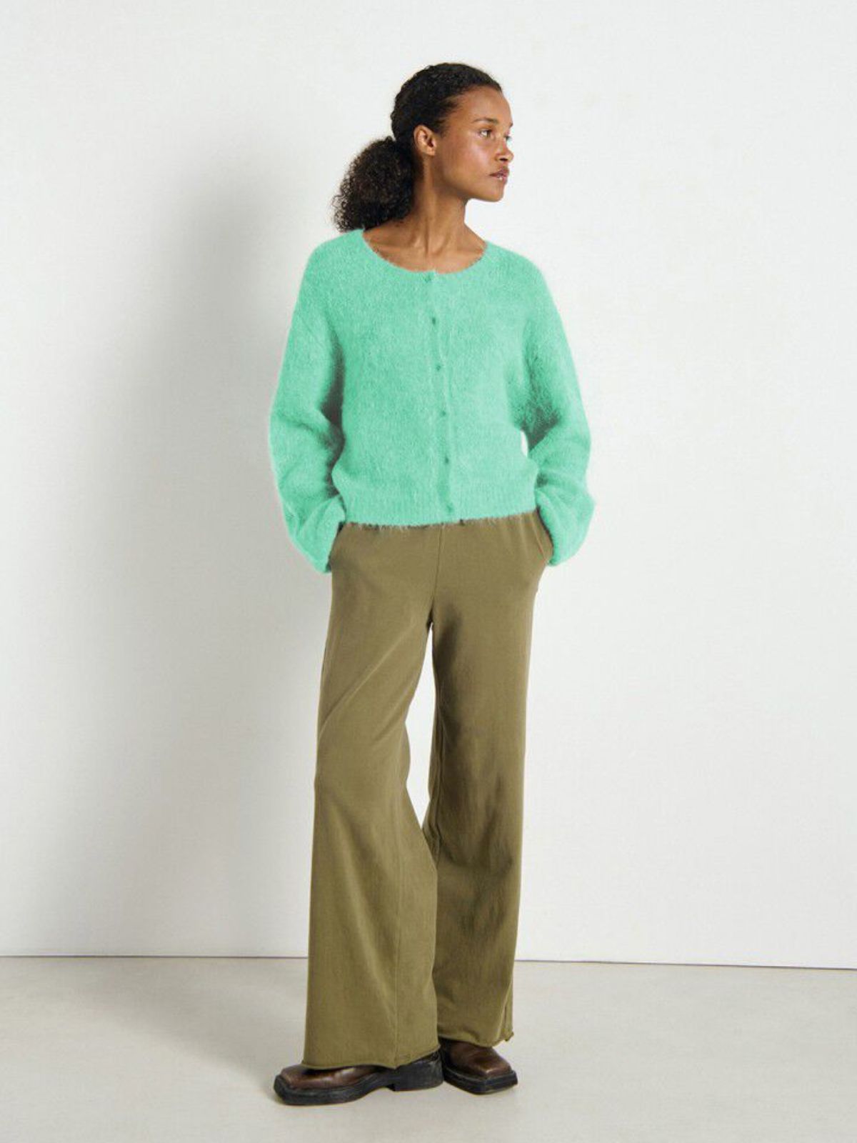 AMERICAN VINTAGE Niby Cropped Fit Mint Green Fluffy Cardigan