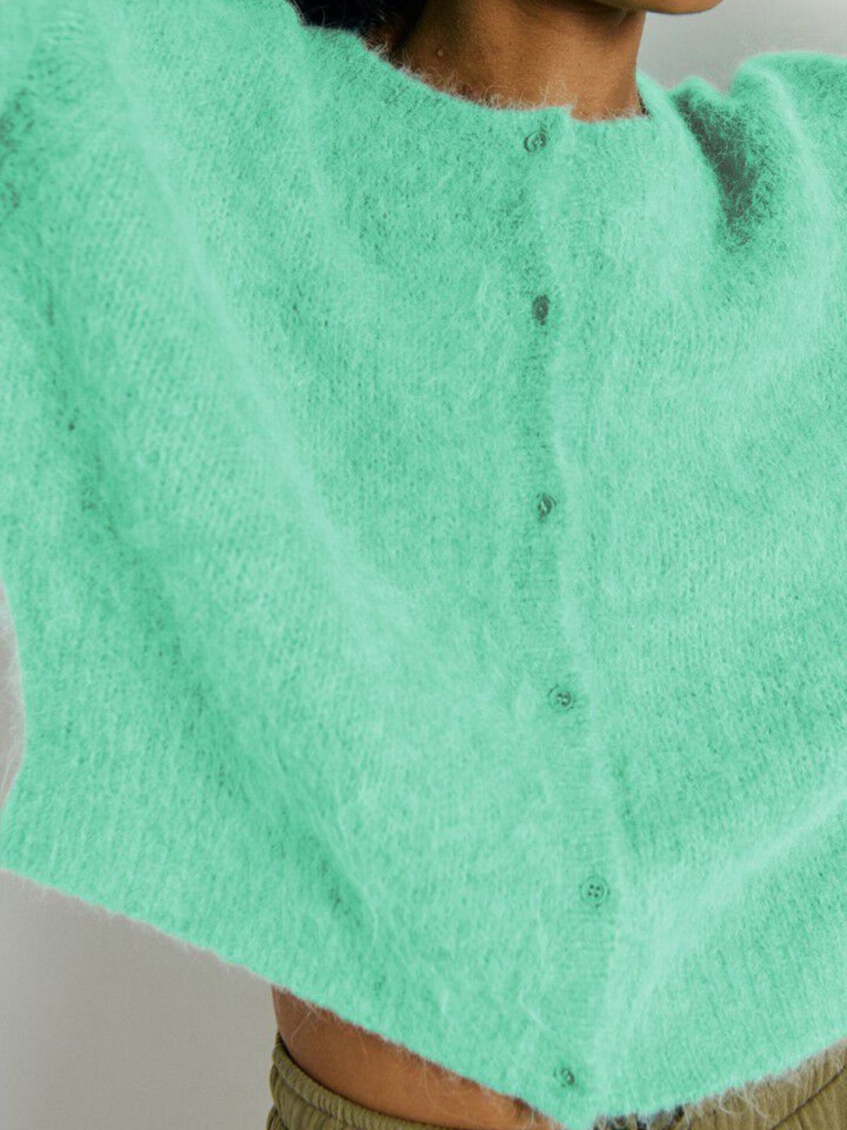 AMERICAN VINTAGE Niby Cropped Fit Mint Green Fluffy Cardigan