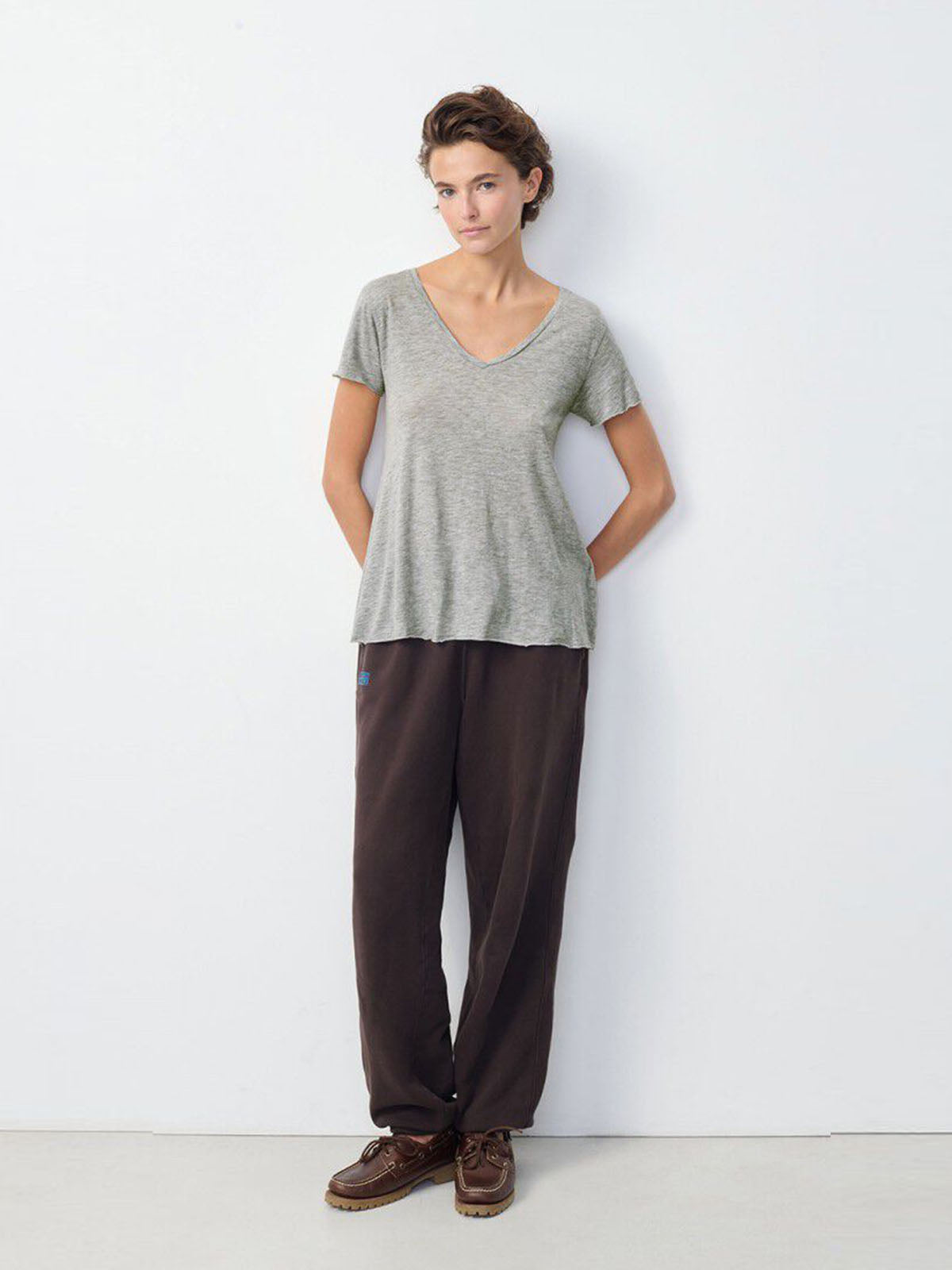 AMERICAN VINTAGE Jacksonville V Neck Light Grey T-Shirt