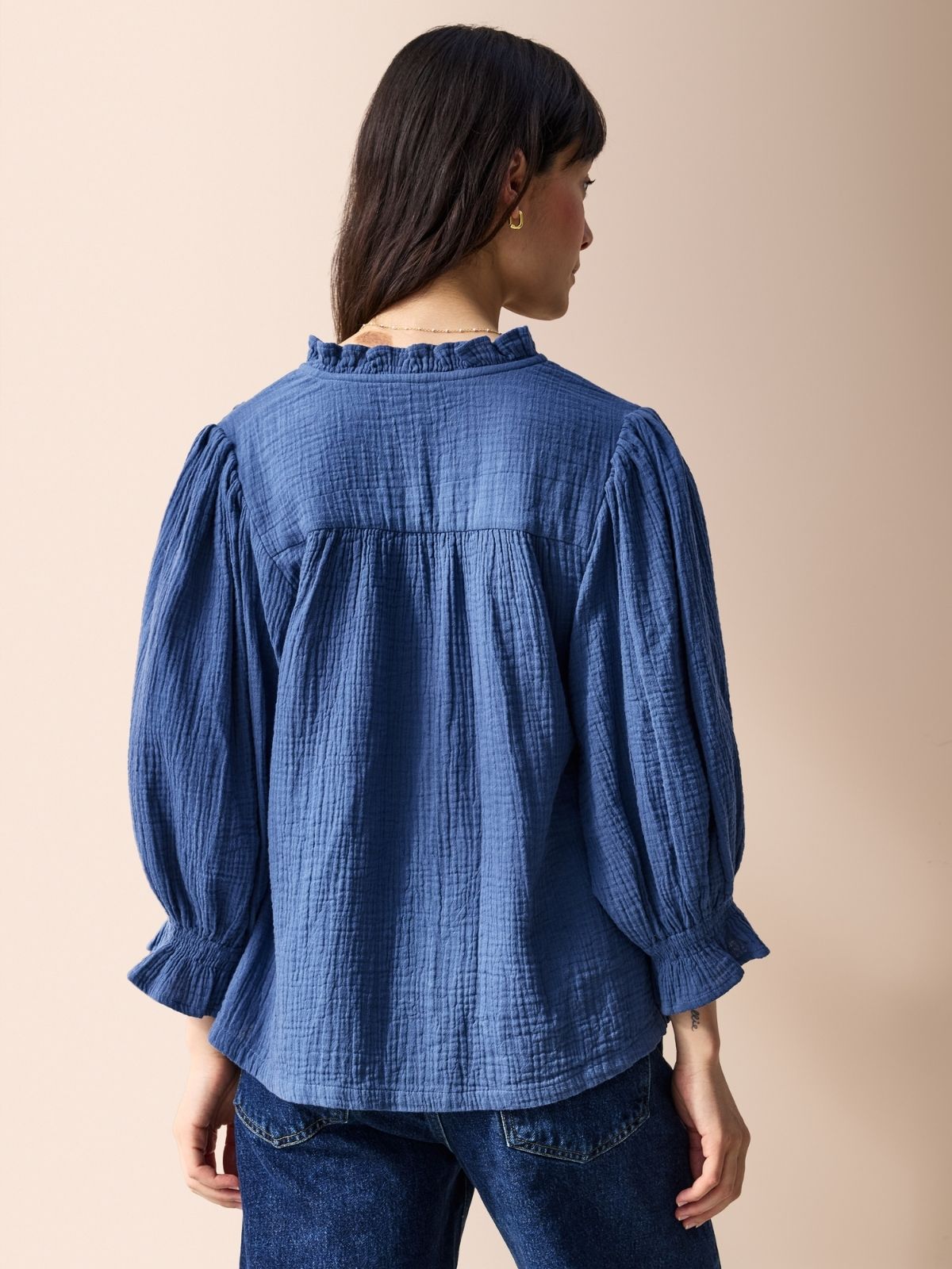 Frankie Double Cotton Gauze Blouse - Blue