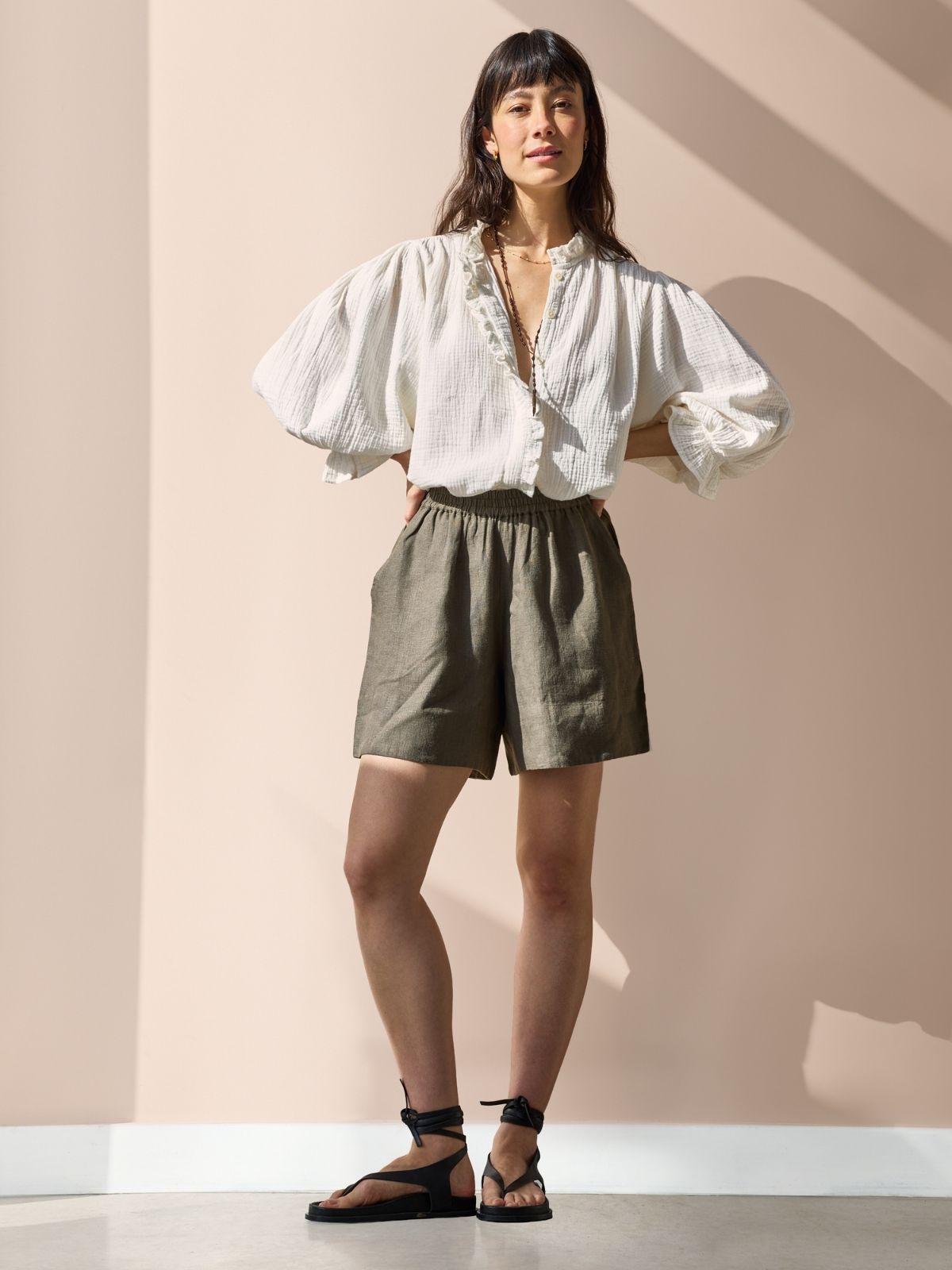 Frankie Double Cotton Gauze Blouse - White