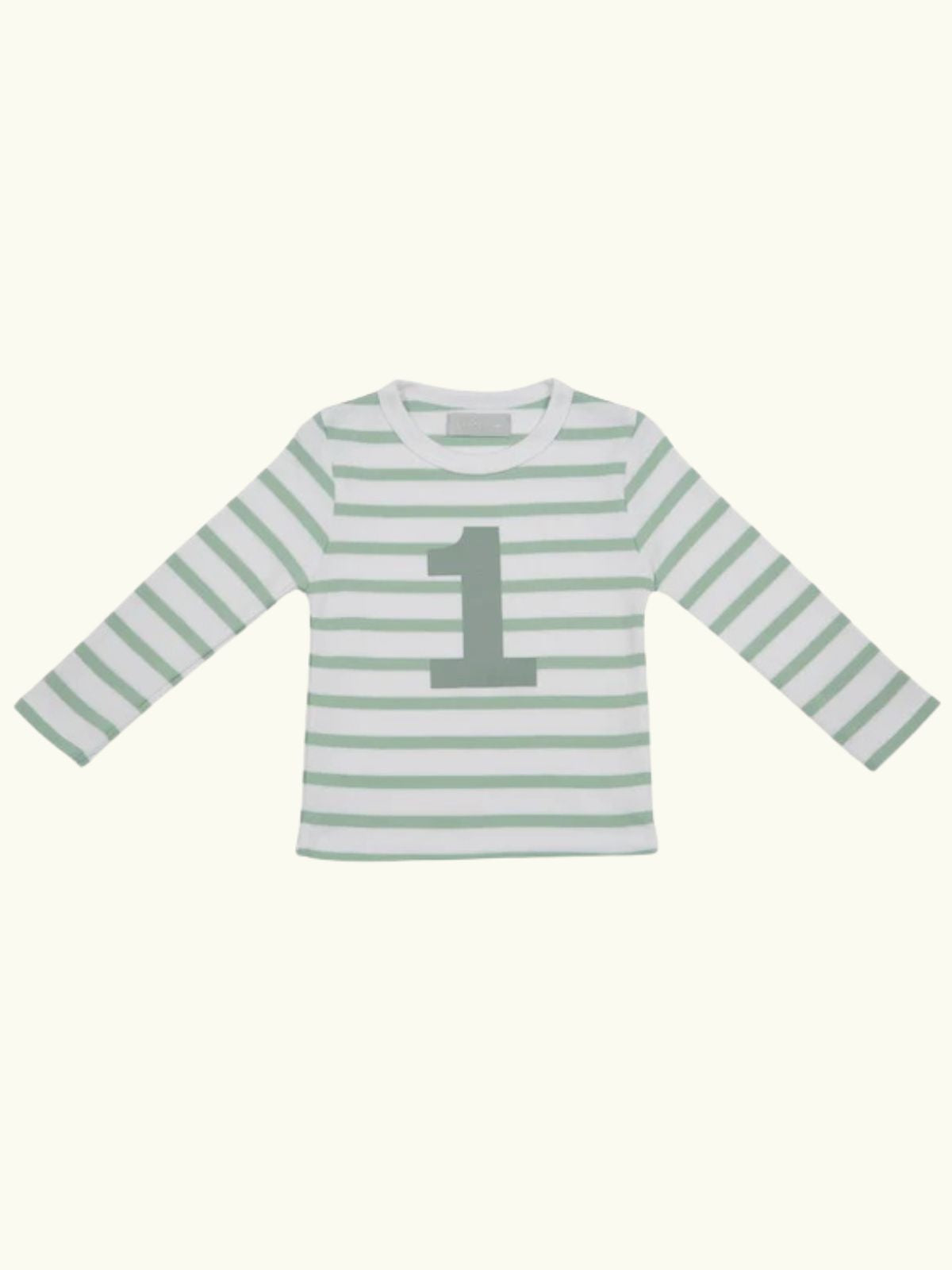 Bob and Bob Blossom Number 1 Long sleeve seafoam green and white stripe t-shirt