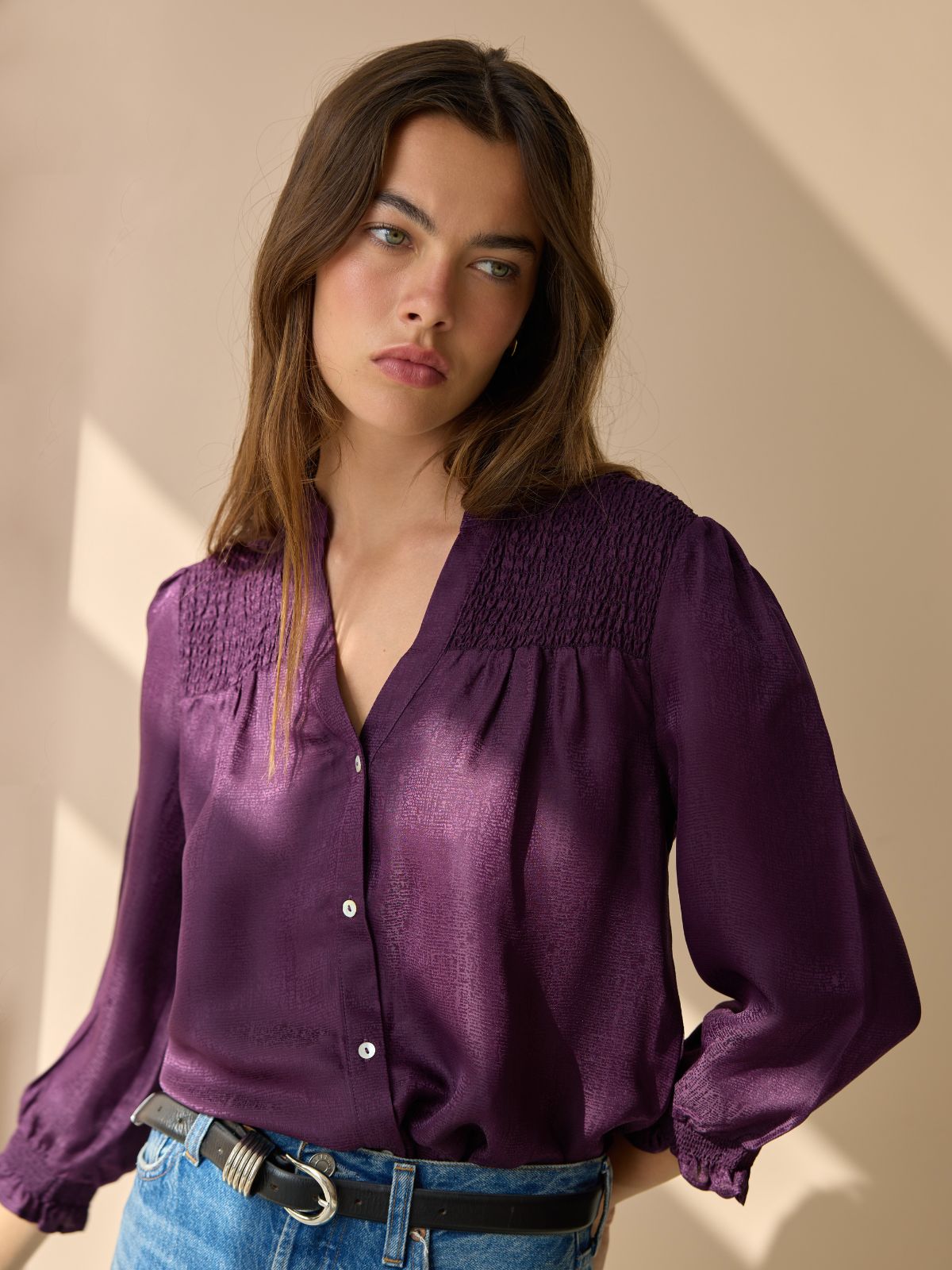 Rhys Silk Blend Blouse - Deep Purple