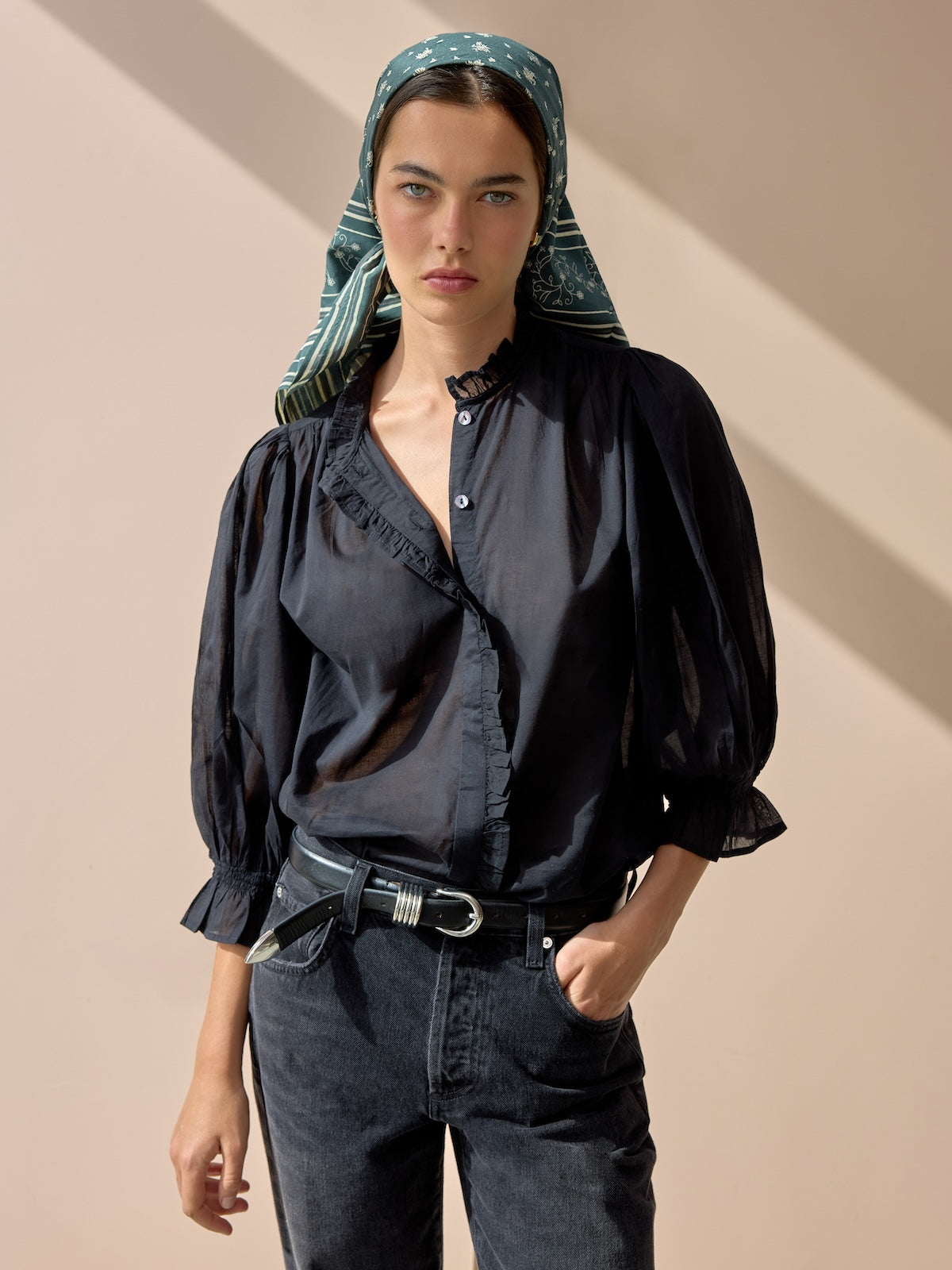 Frankie Voile Ruffle Blouse - Black
