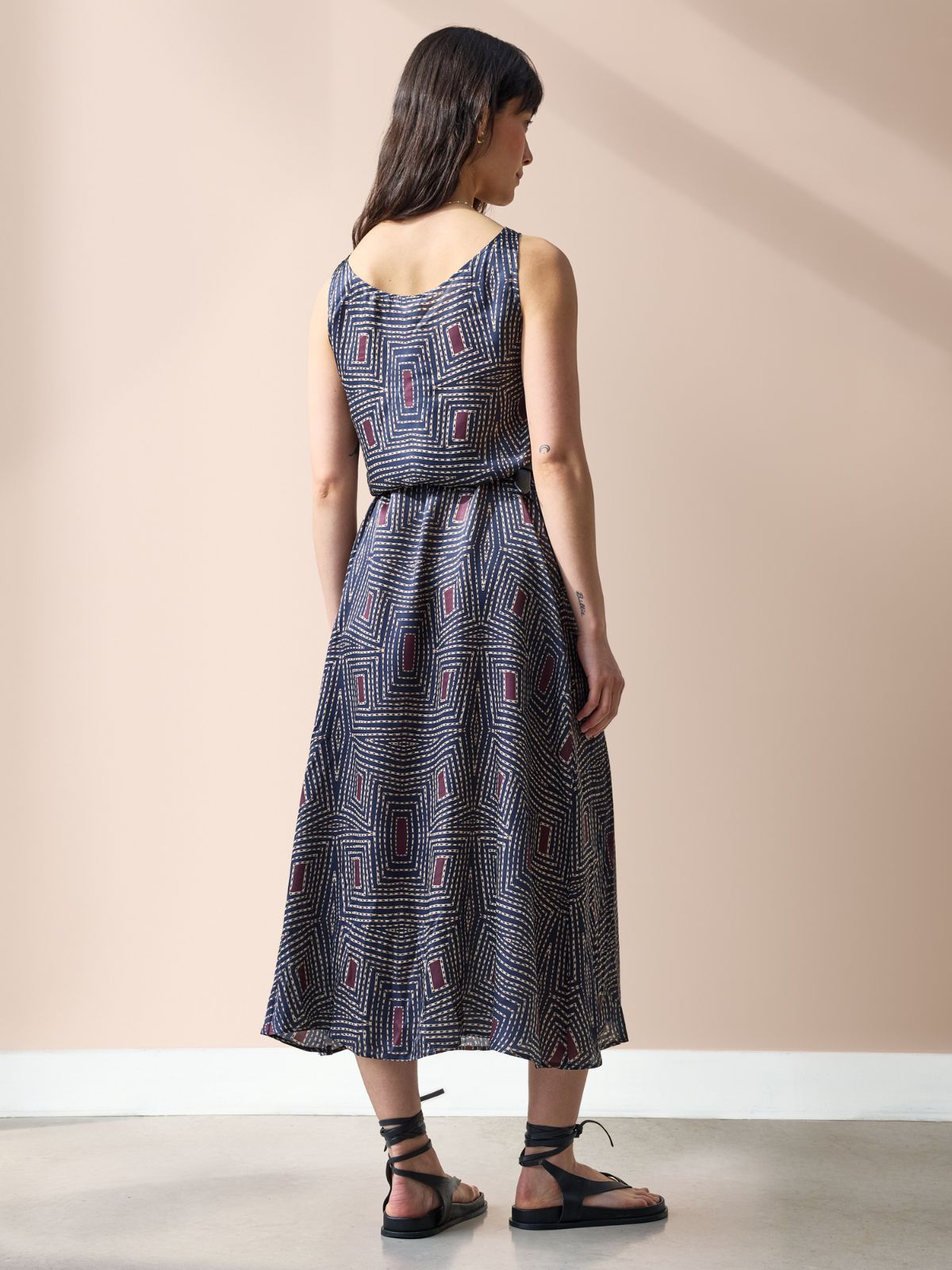 Ruca Silky Print Dress - Navy