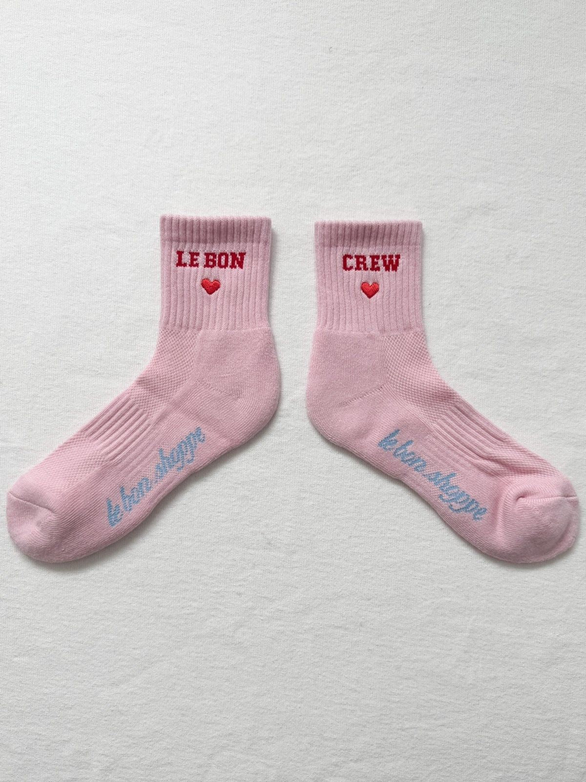 Embroidered Crew Socks- Strawberry Milk
