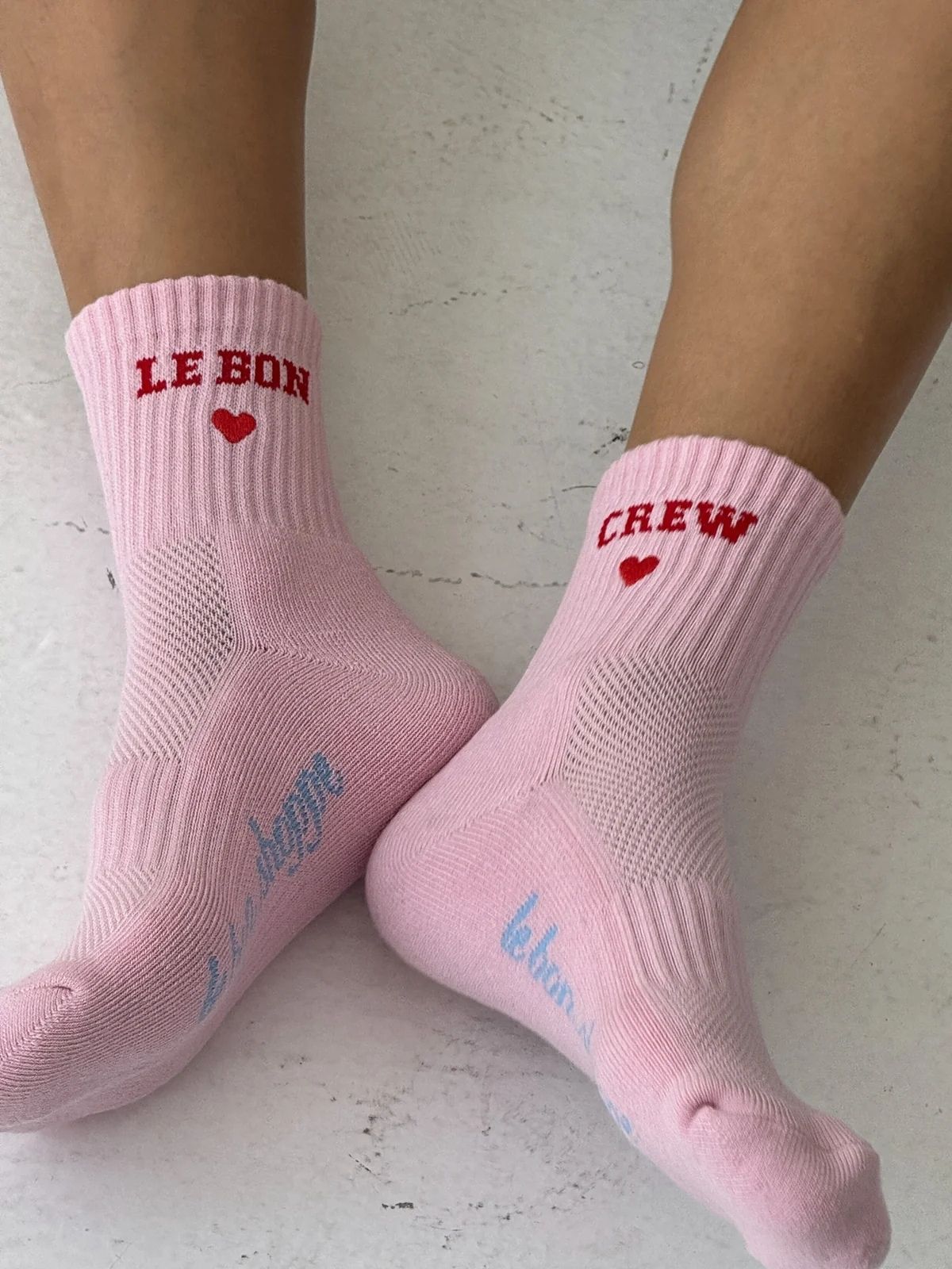 Embroidered Crew Socks- Strawberry Milk