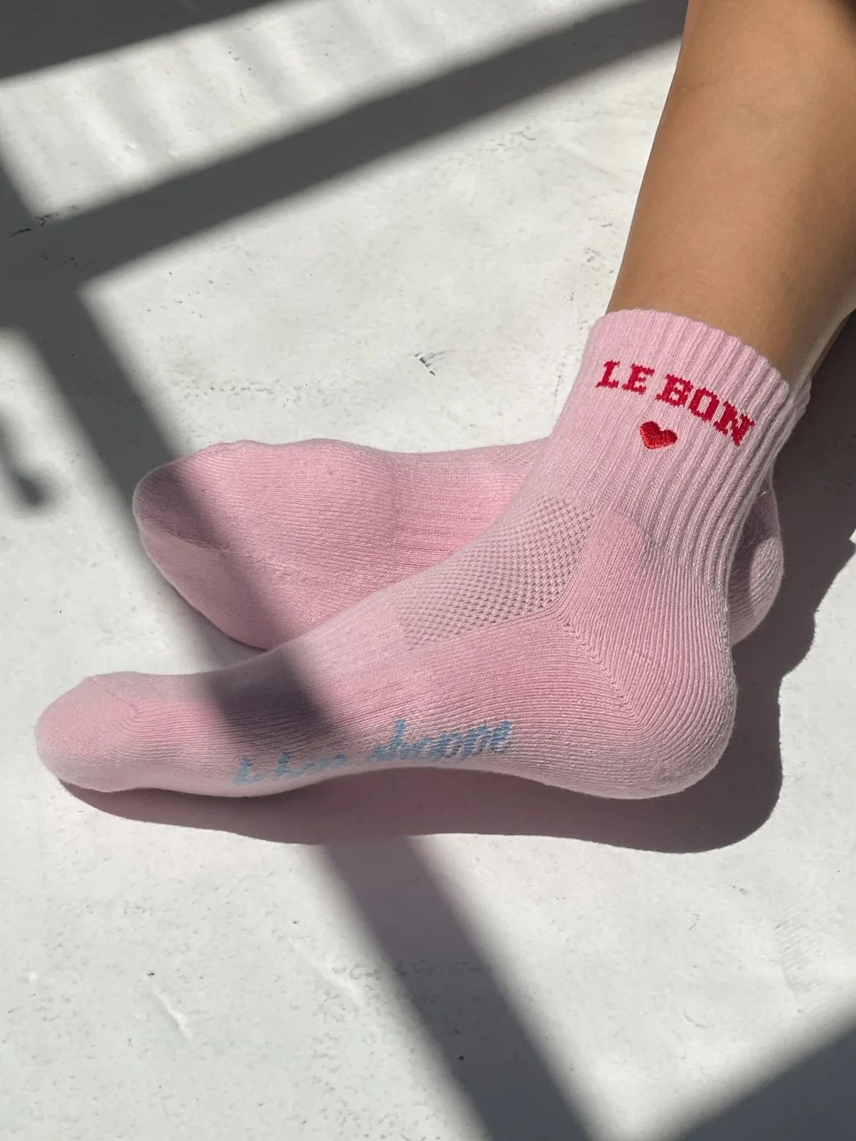 Embroidered Crew Socks- Strawberry Milk
