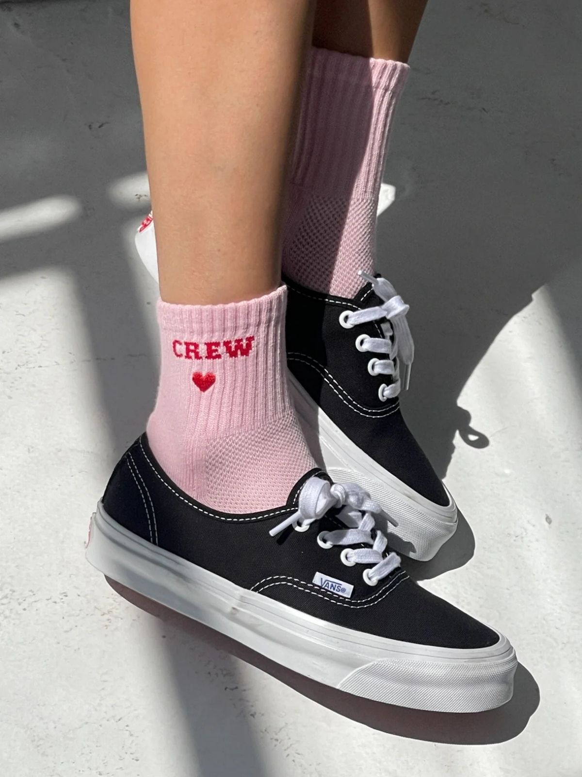 Embroidered Crew Socks- Strawberry Milk