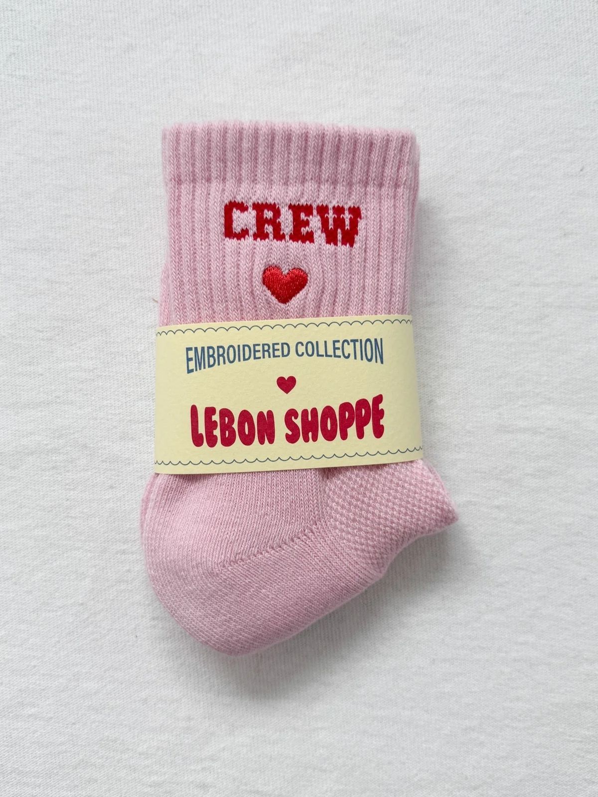 Embroidered Crew Socks- Strawberry Milk