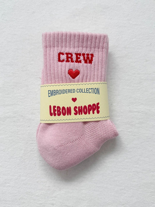 Embroidered Crew Socks- Strawberry Milk