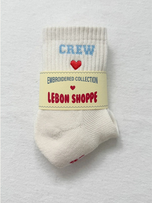 Embroidered Crew Socks - Vanilla