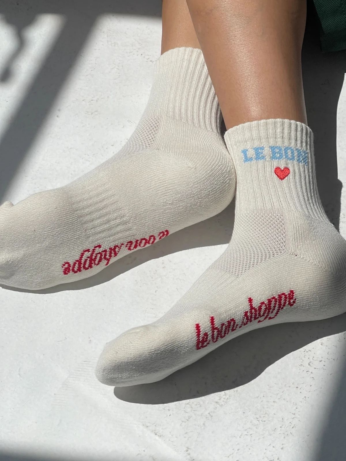Embroidered Crew Socks - Vanilla