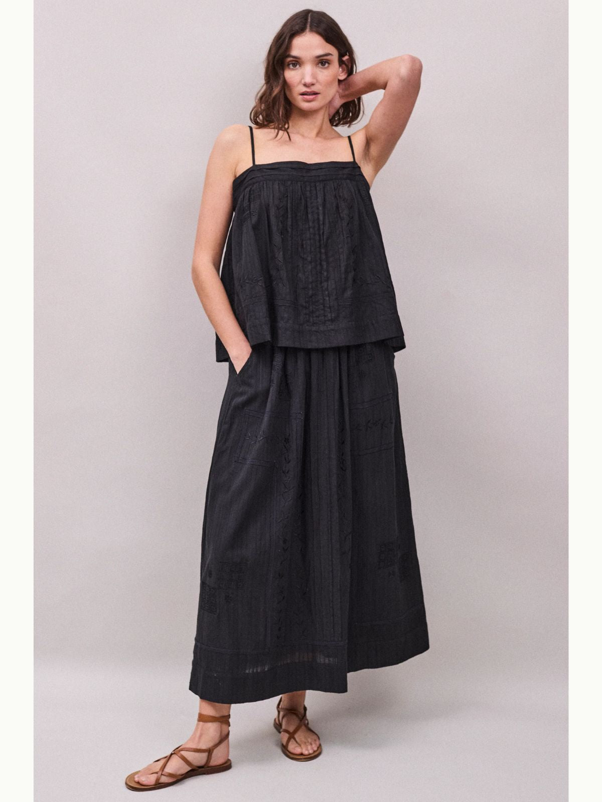 Arta Cotton Dobby Stripe Skirt - Black