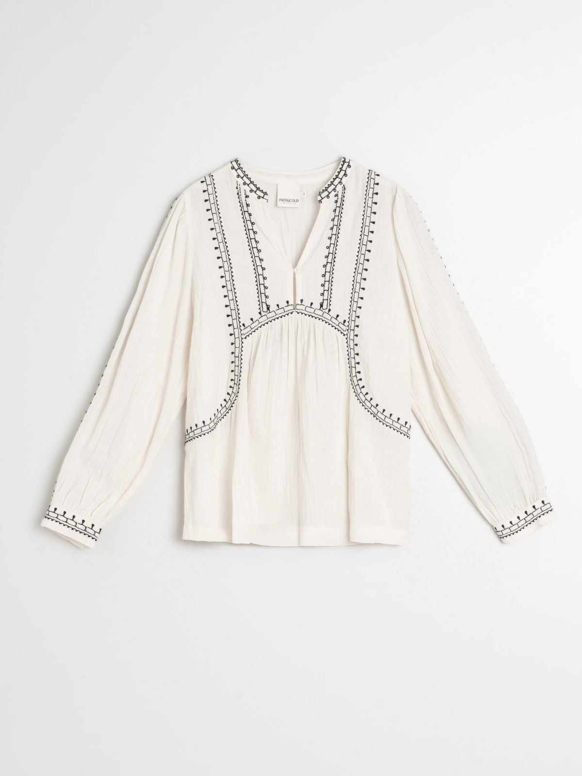 Embroidered Blouse - Black & Ecru