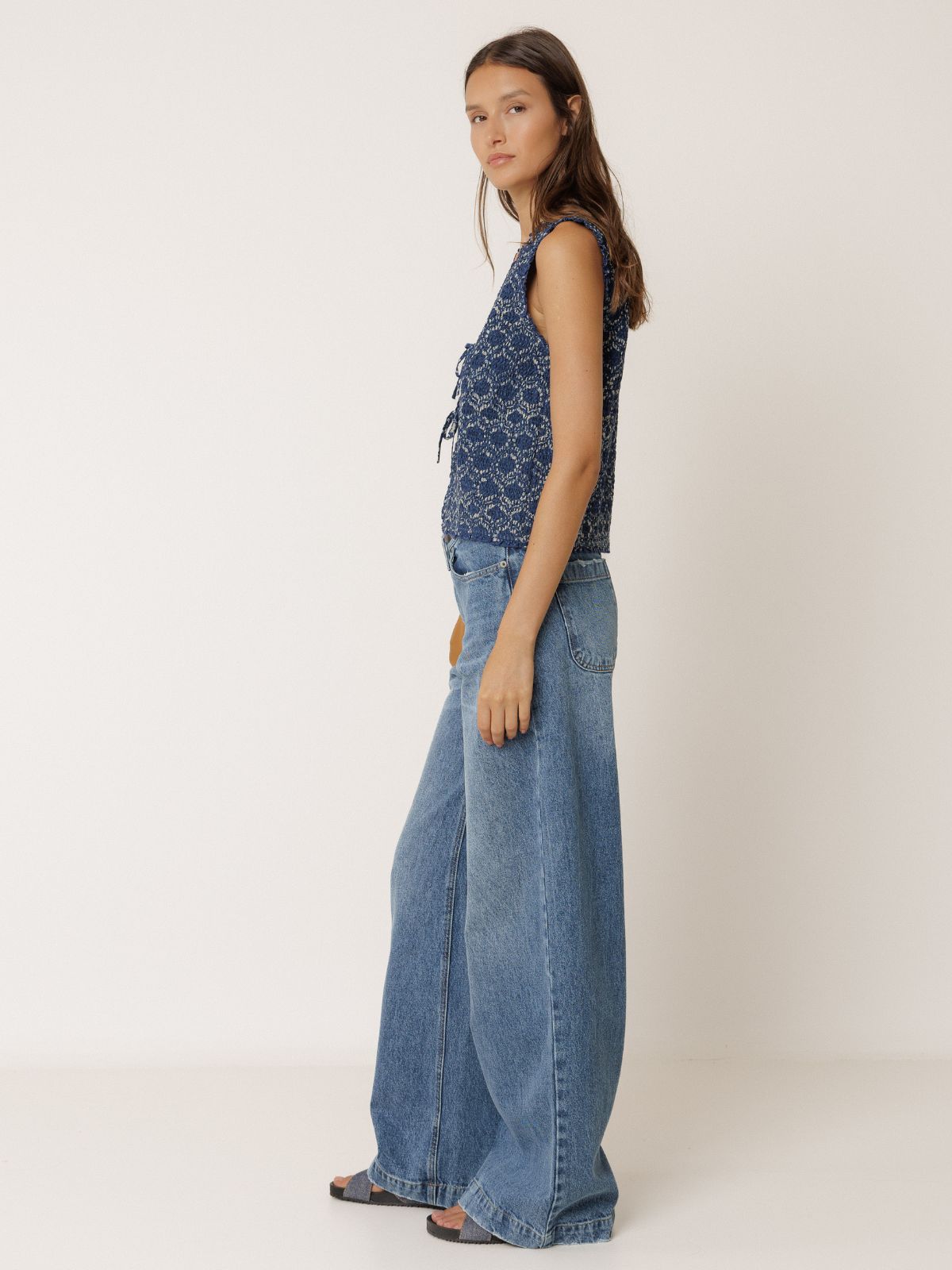 Print Vest - Indigo