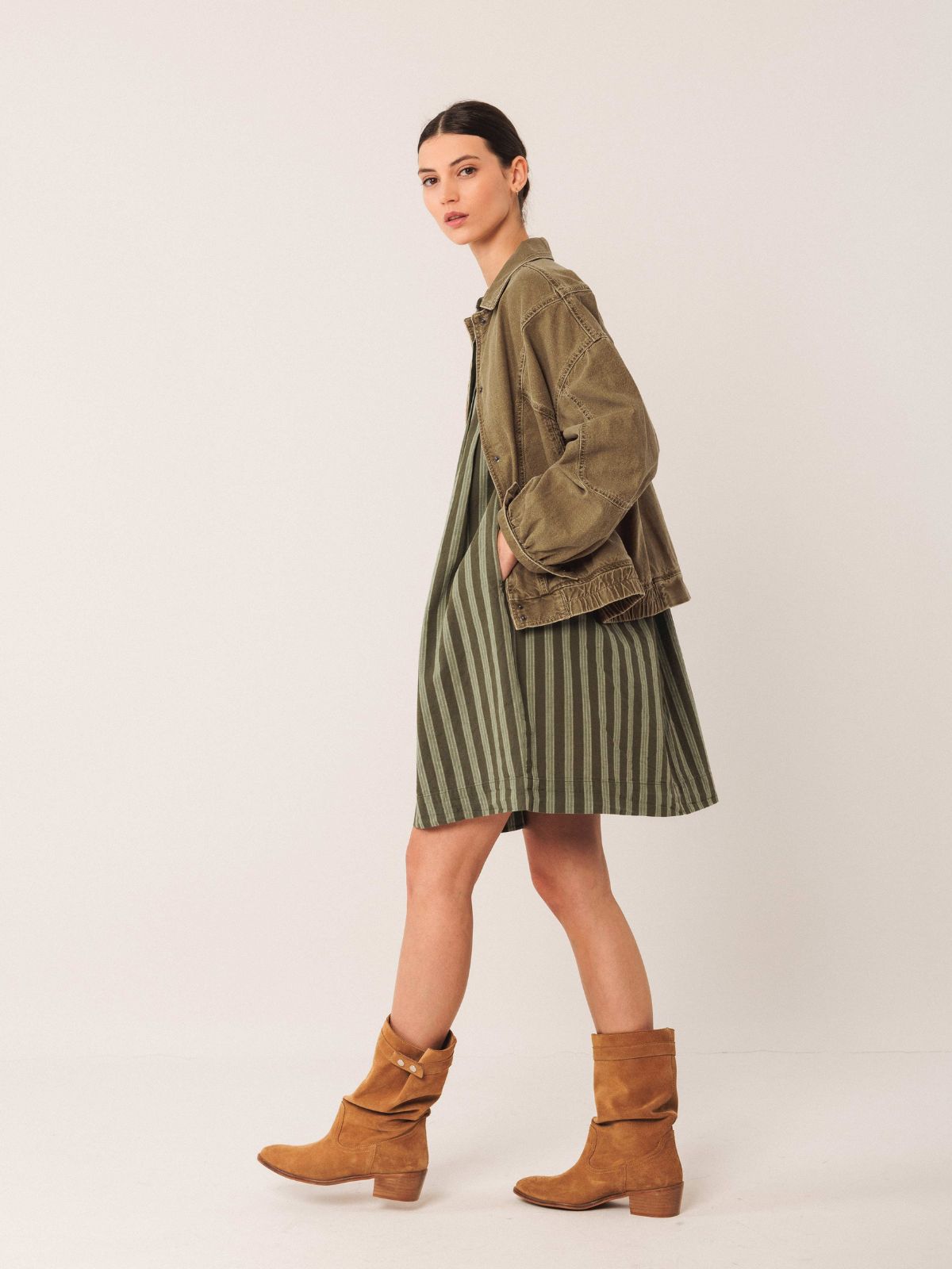 Denim Bomber Jacket - Olive