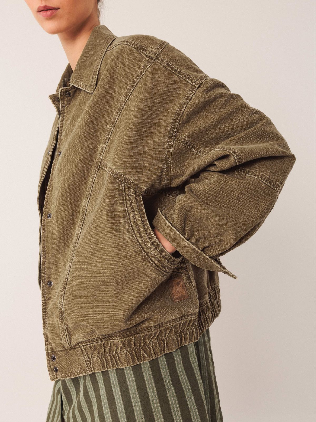 Denim Bomber Jacket - Olive