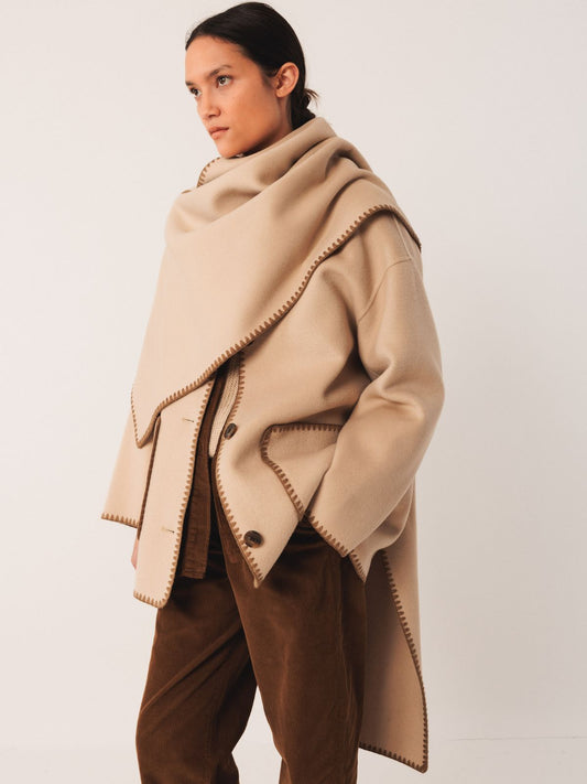 Blanket Stitch Scarf Neck Jacket