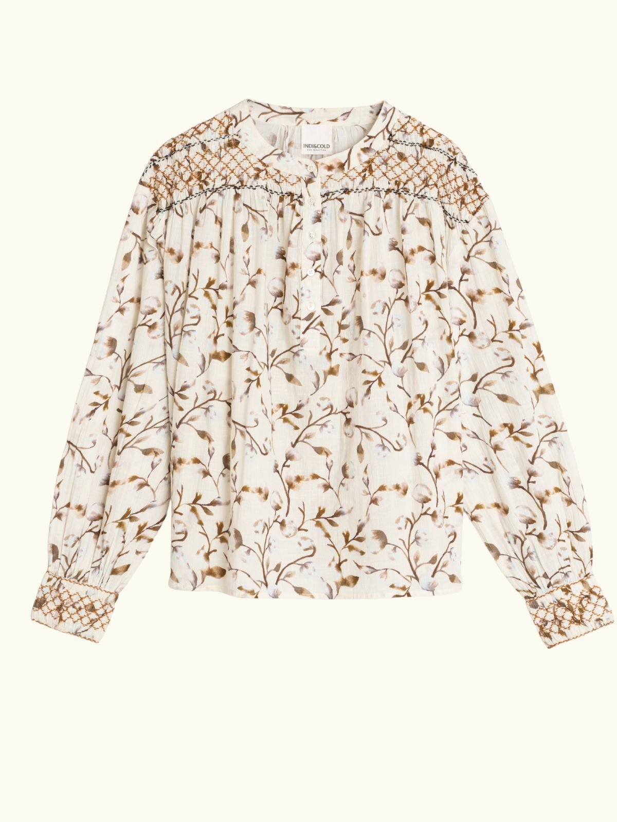 INDI & COLD Smocked Detail Floral Print Blouse