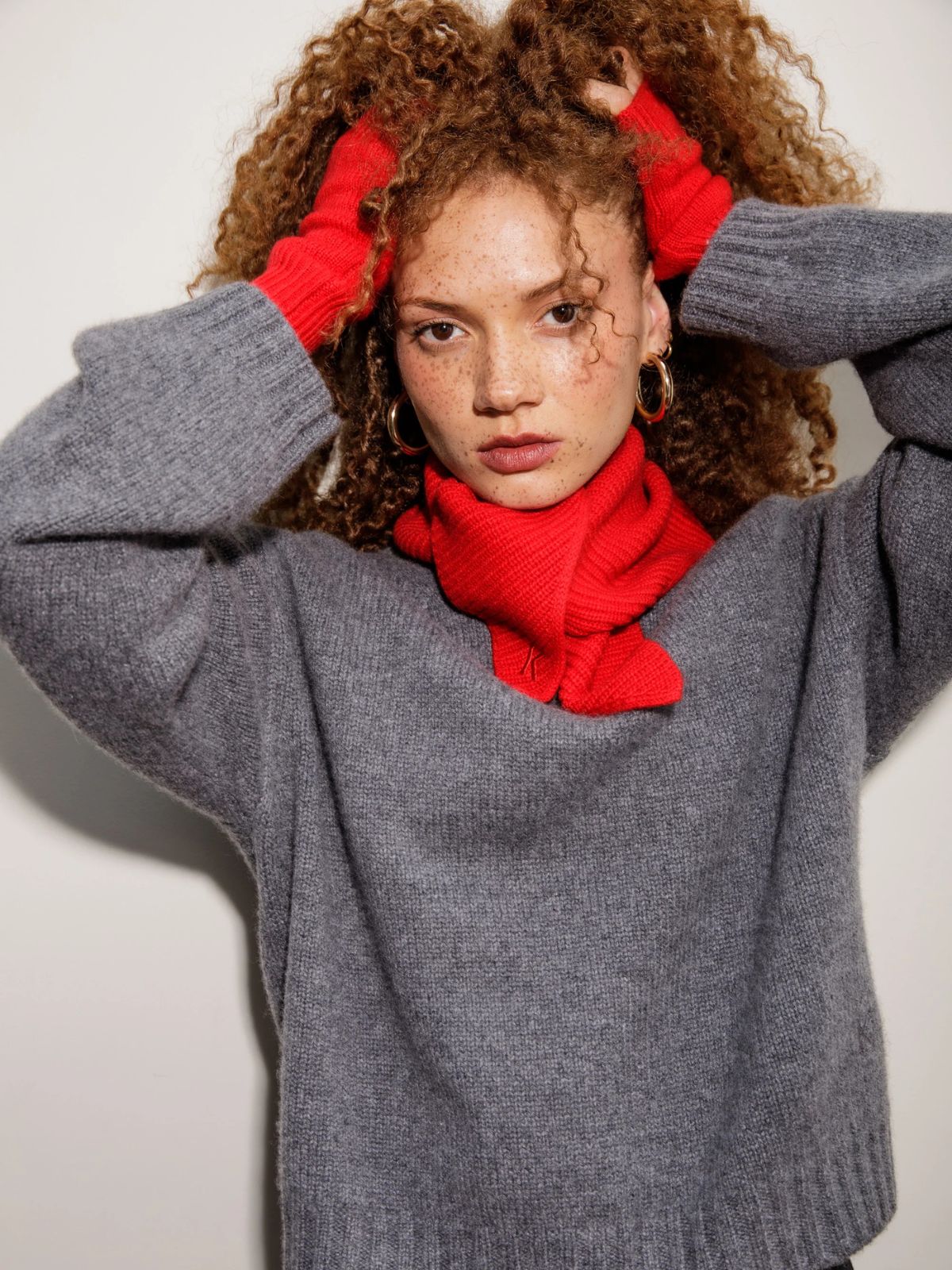 Cashmere Fingerless Mittens - Red