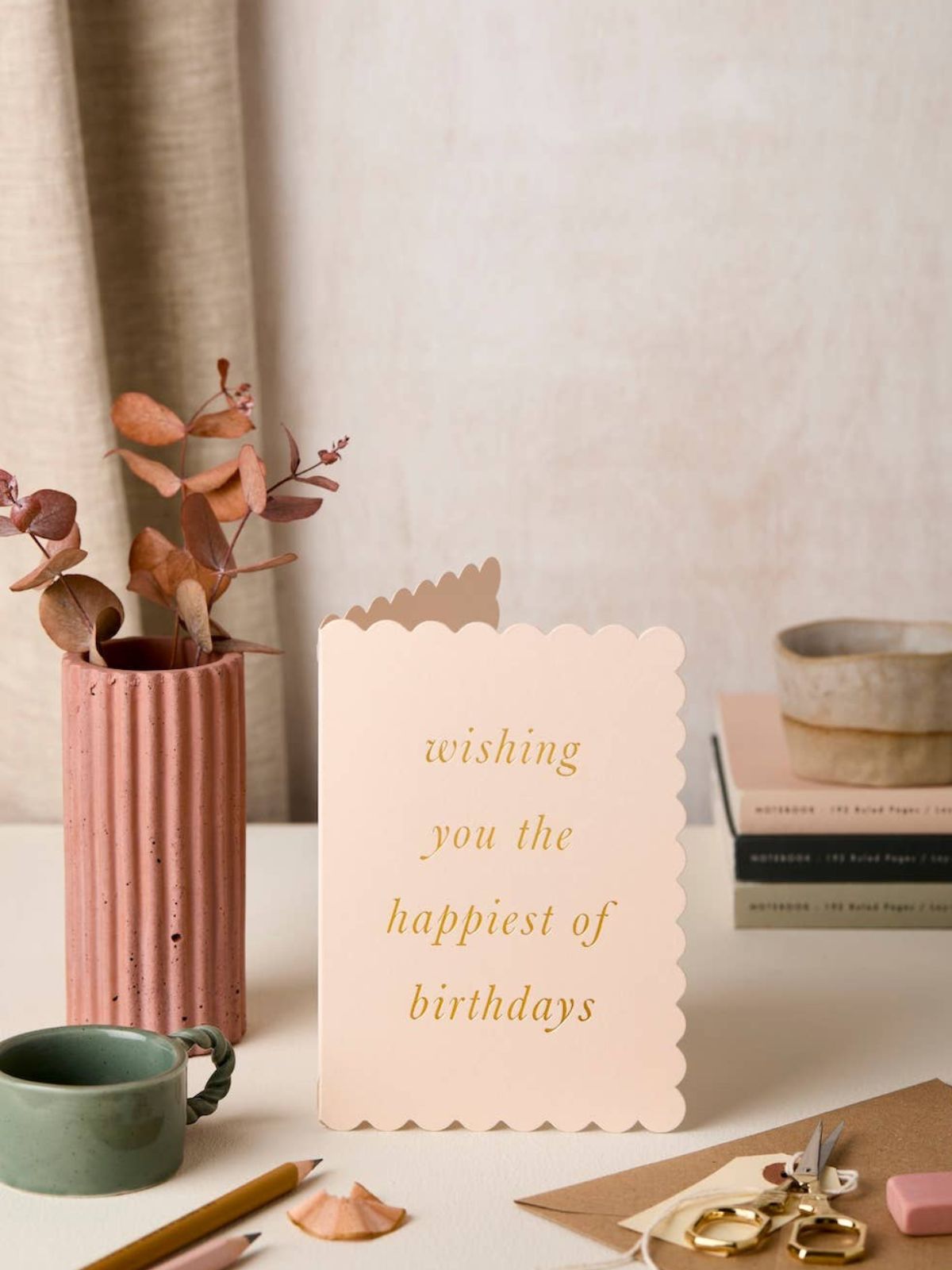Scallop Happiest Birthday Card - Blush