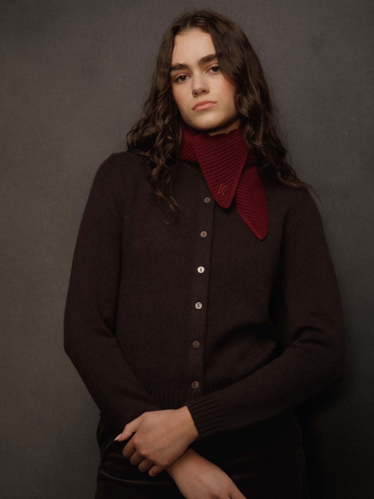 Knitted Cashmere Neck Tie - Burgundy