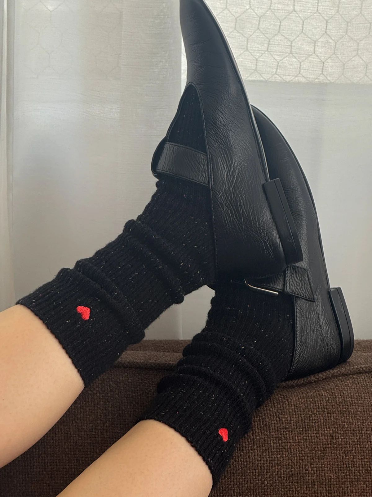 Embroidered Snow Socks -Black + Heart