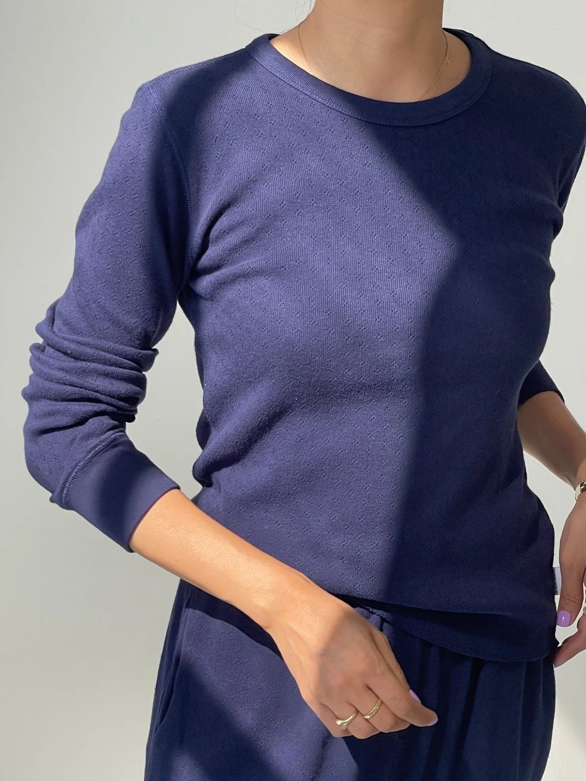 Pointelle Fundamental Tee - Navy