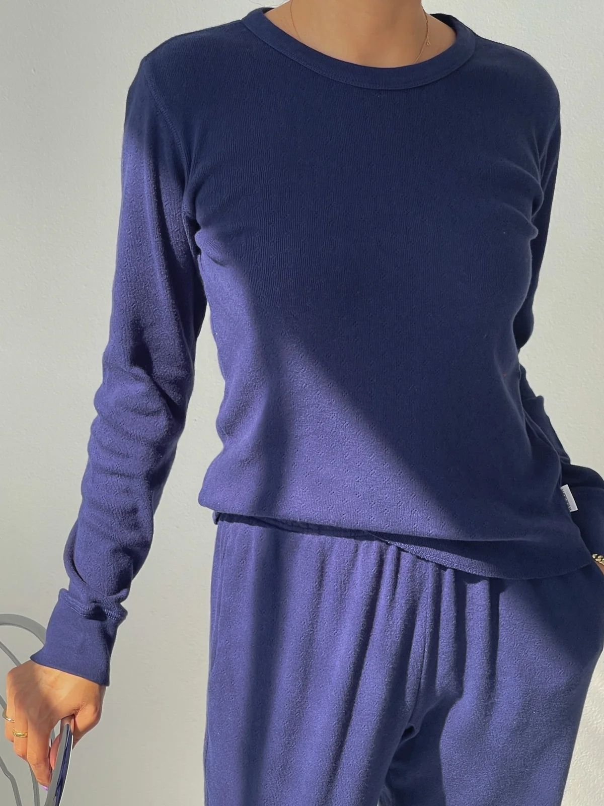 Pointelle Fundamental Tee - Navy