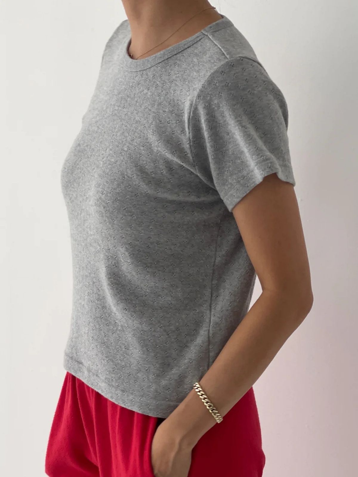 Pointelle Babe T-Shirt - Grey