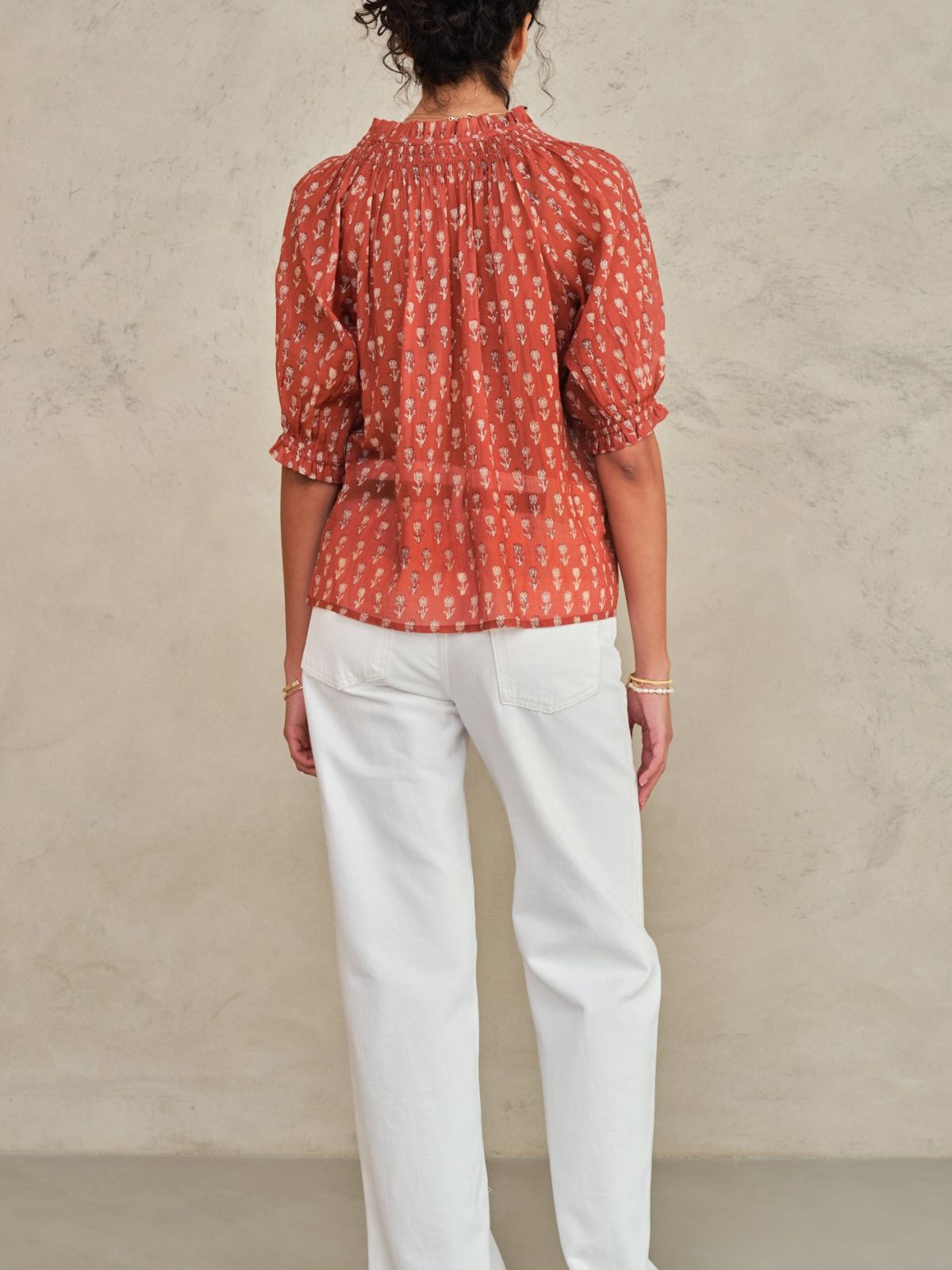 Ari Print Short Sleeve Top - Rust