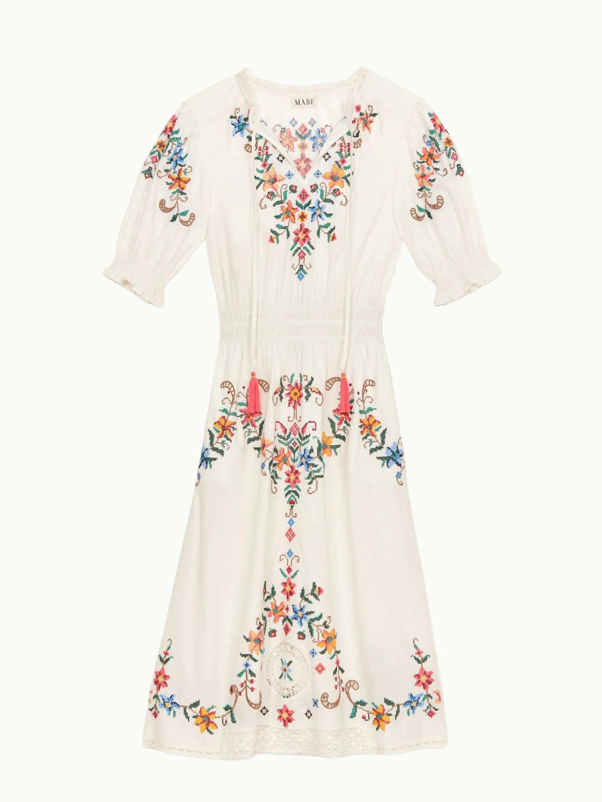 Gracie Embroidered Floral Dress- White