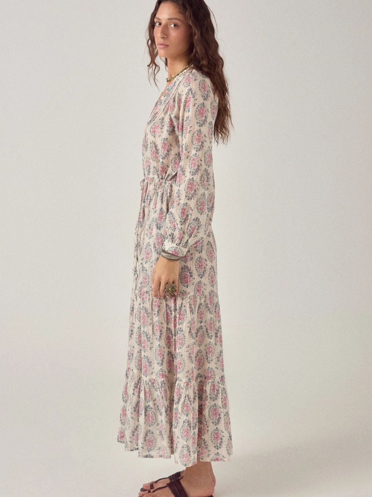 Iris Fashion - MAISON HOTEL - Anne Azalea Print Lurex Dress - Ecru