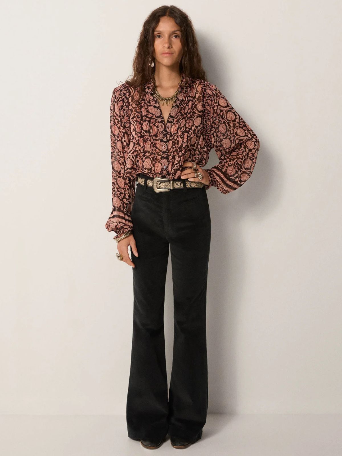 Mia Print Blouse - Black