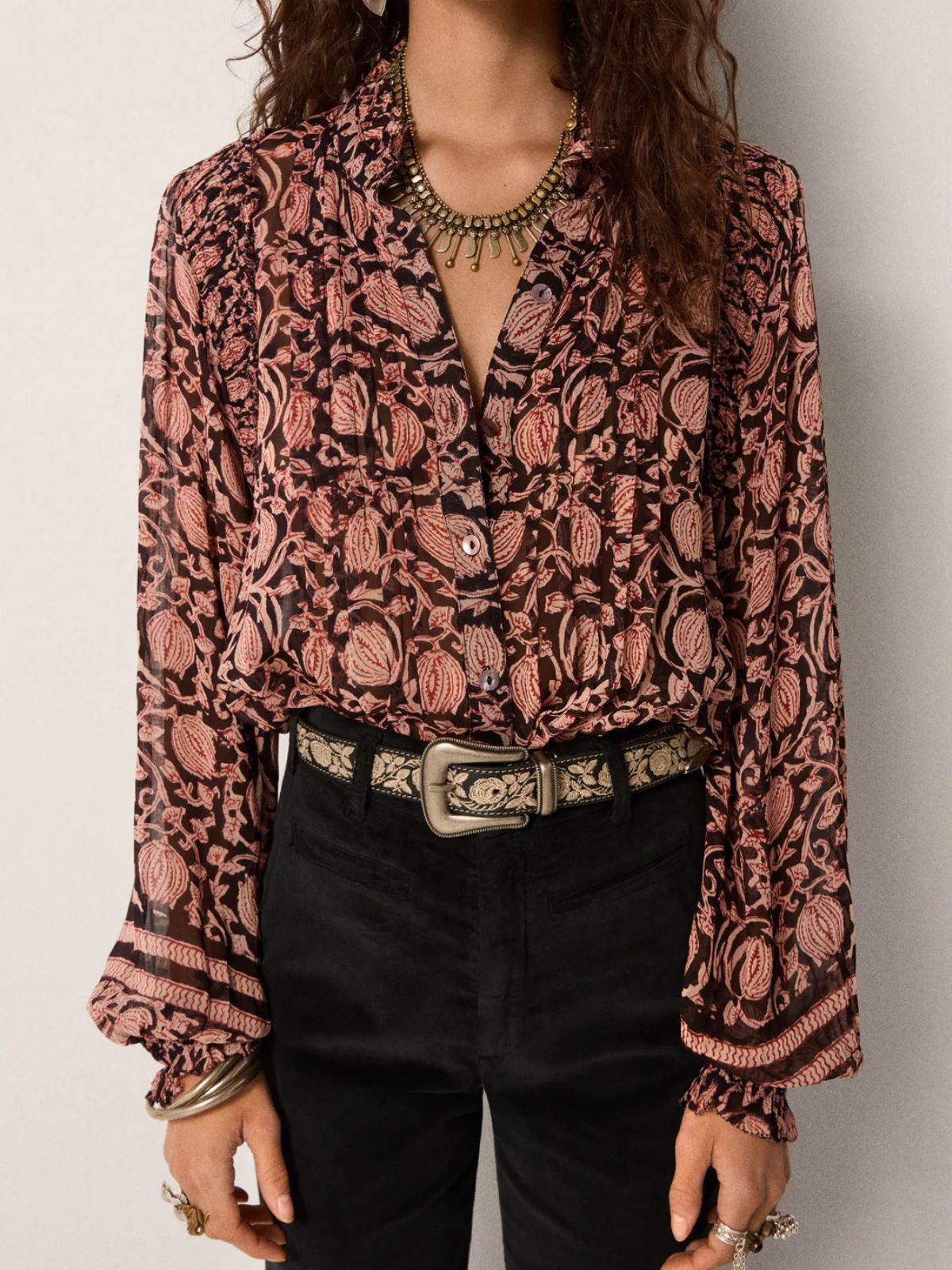 Mia Print Blouse - Black