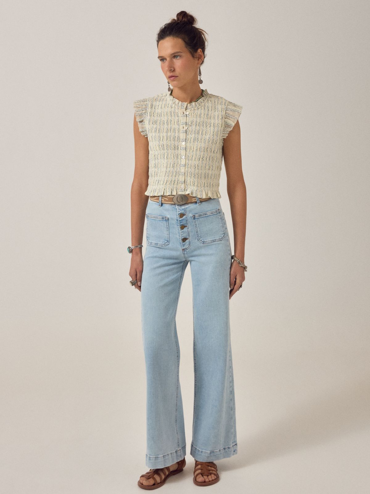 Omaris Woven Sleevless Top - Ecru