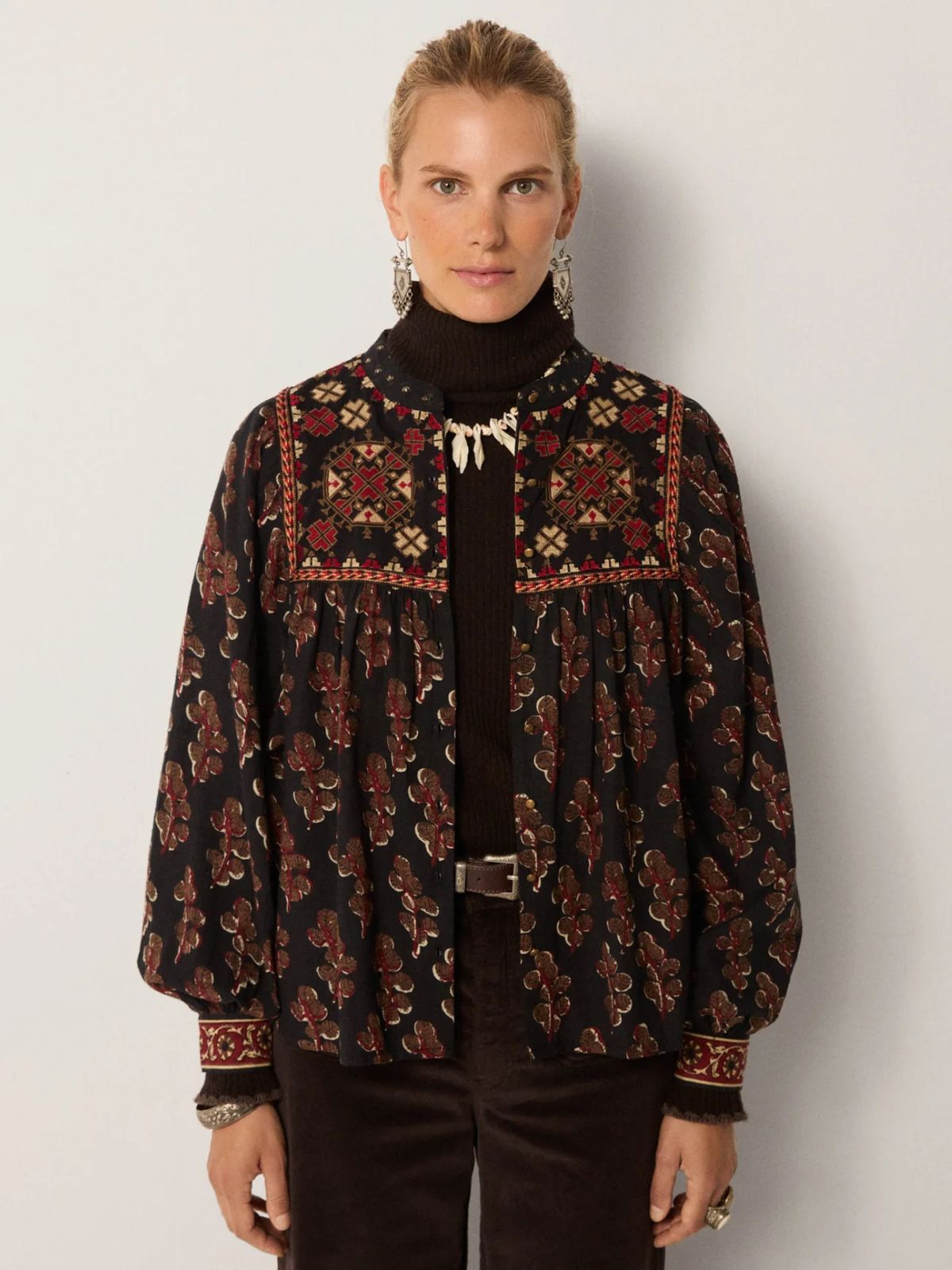 Scarlet Embroidered Blouse - Dark Brown