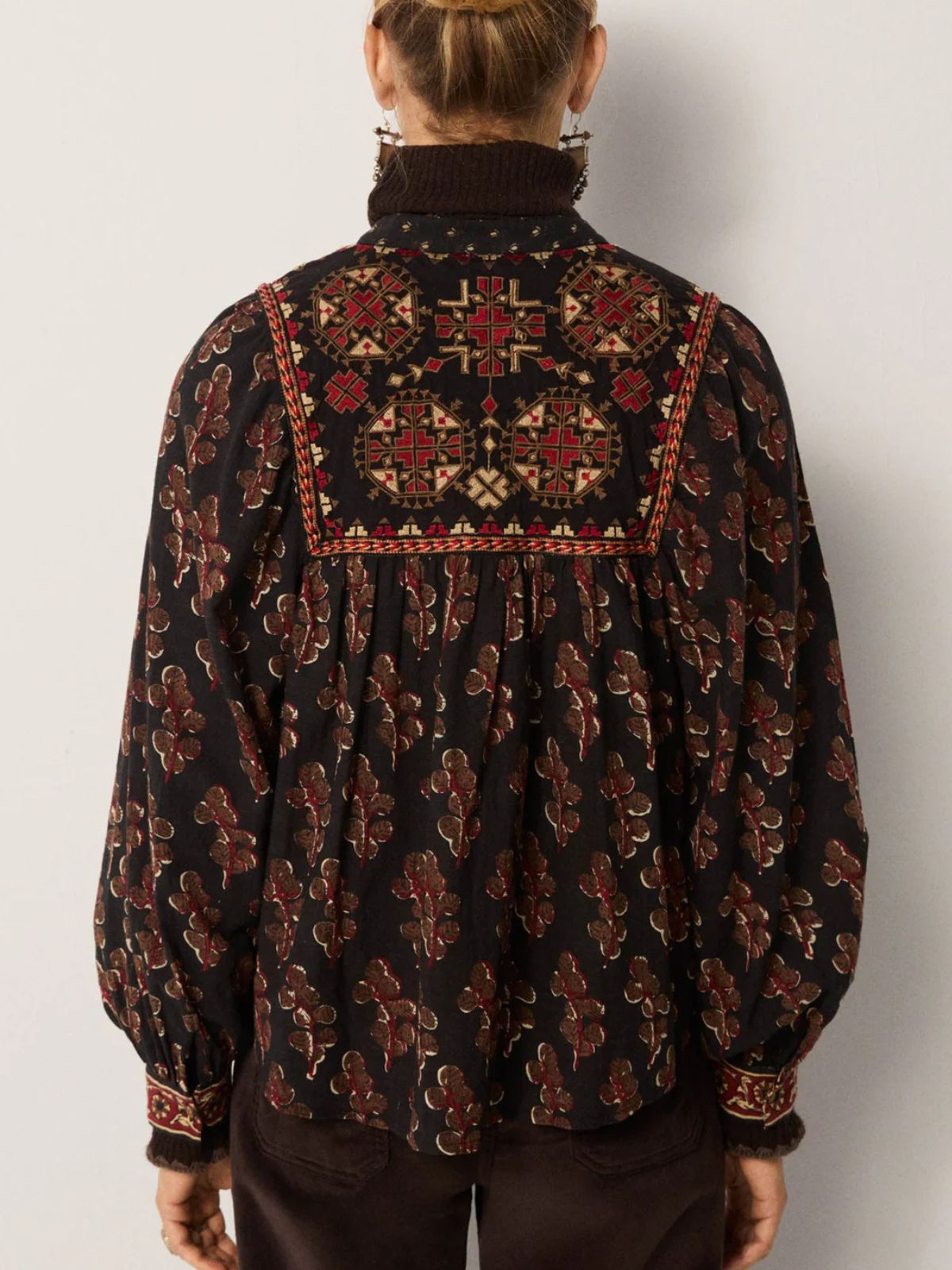 Scarlet Embroidered Blouse - Dark Brown