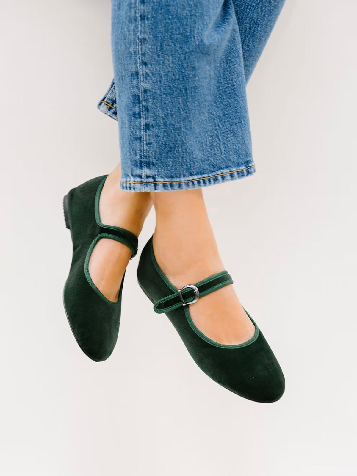 Mary Jane Velvet Shoe - Forest Green