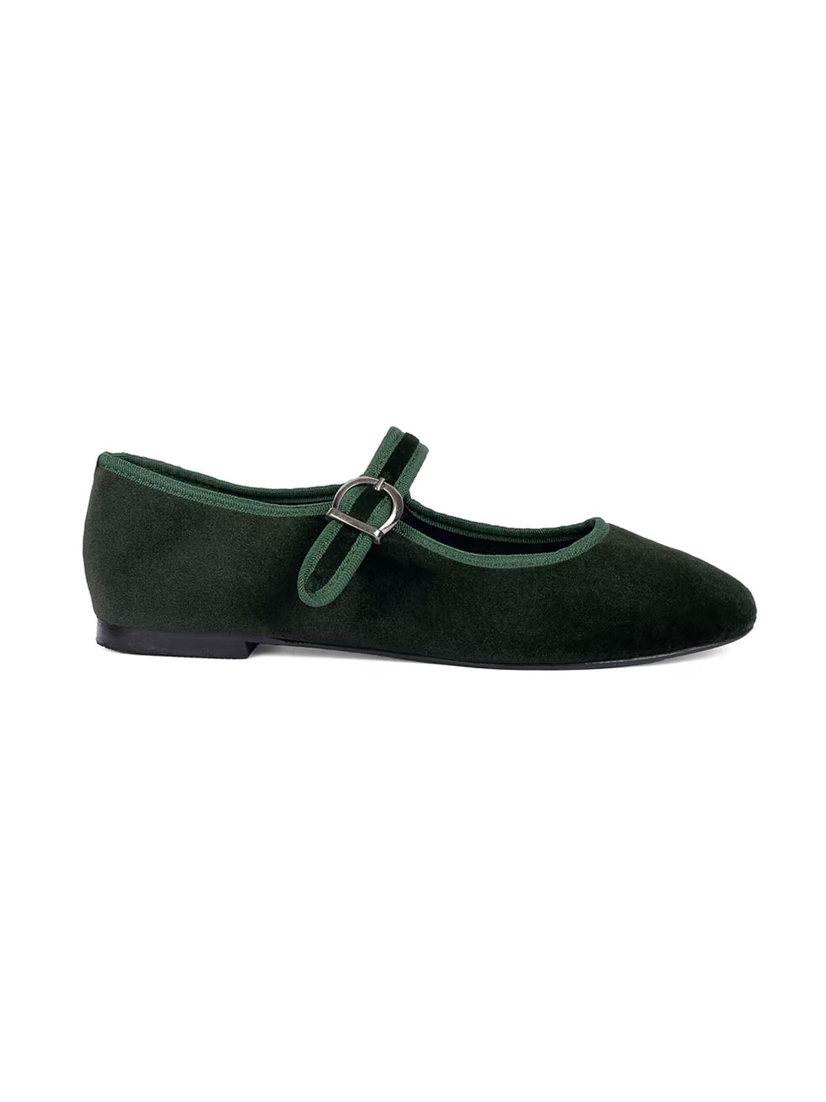 Mary Jane Velvet Shoe - Forest Green