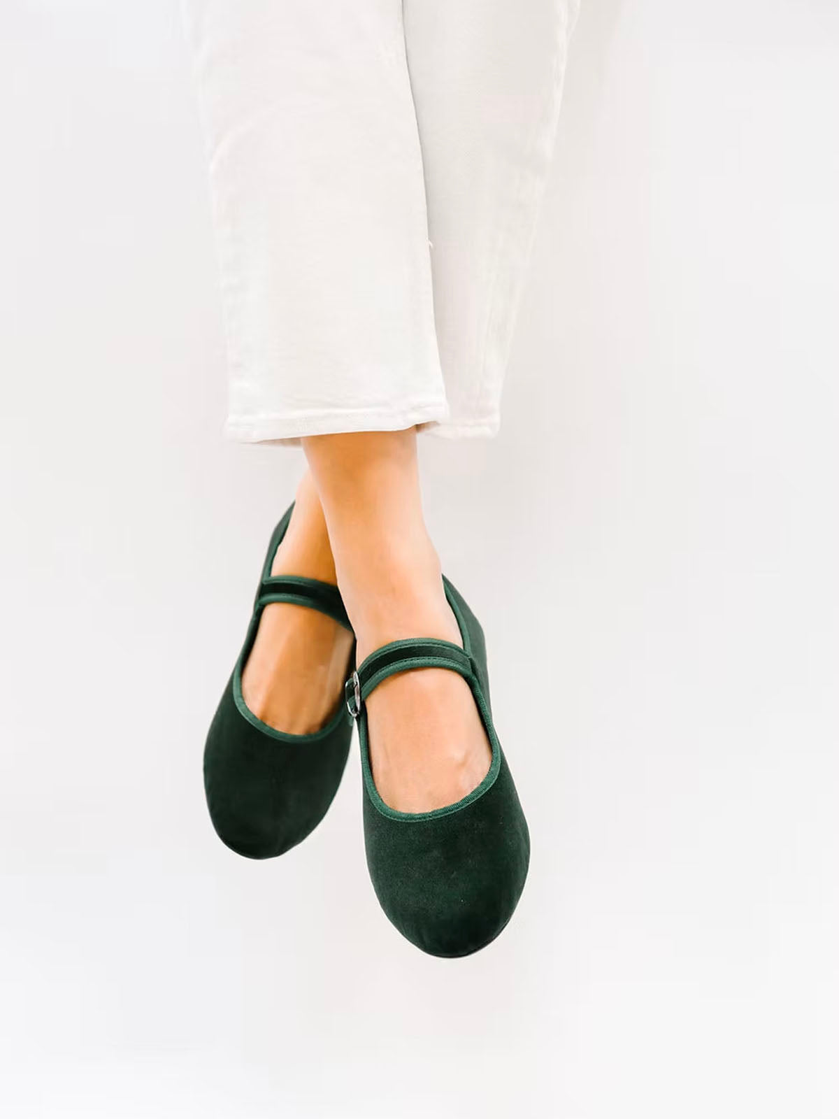 Mary Jane Velvet Shoe - Forest Green