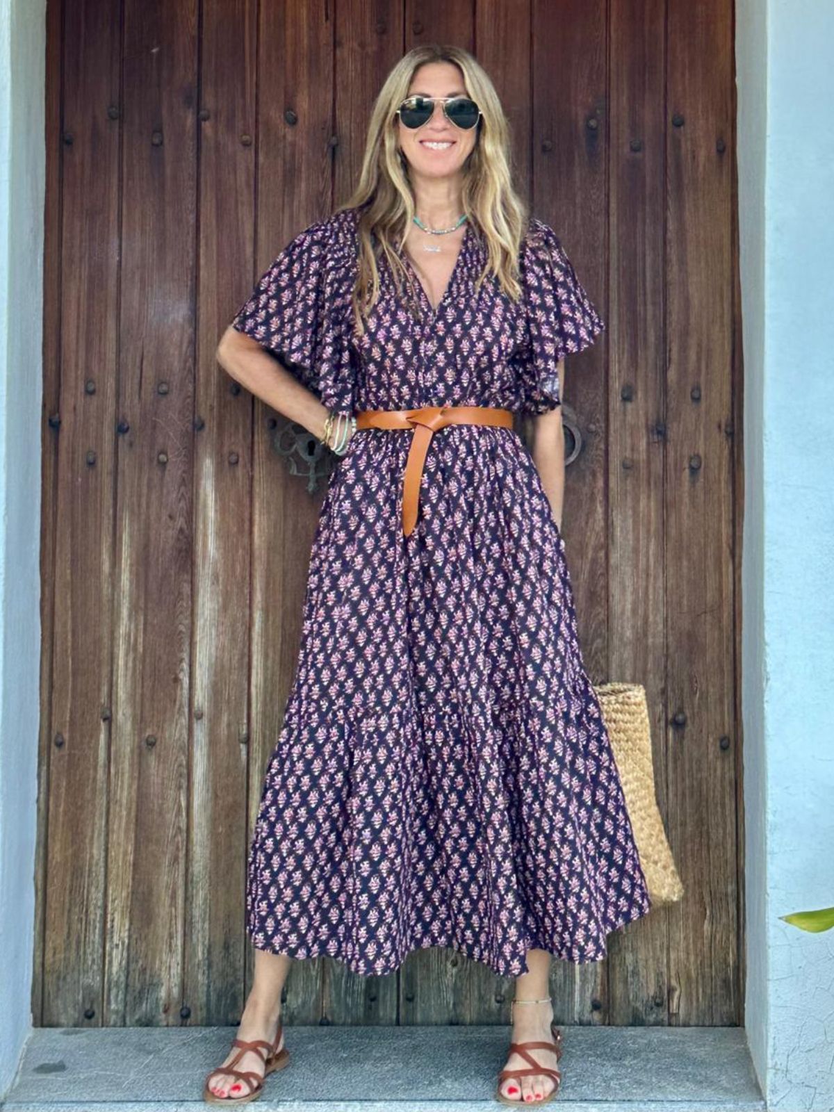 Morgan Print Dress - Navy