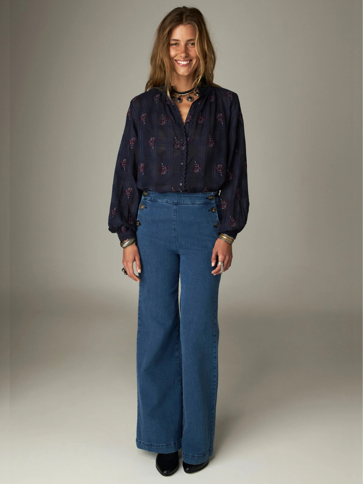Sabine Embroidered Blouse - Navy