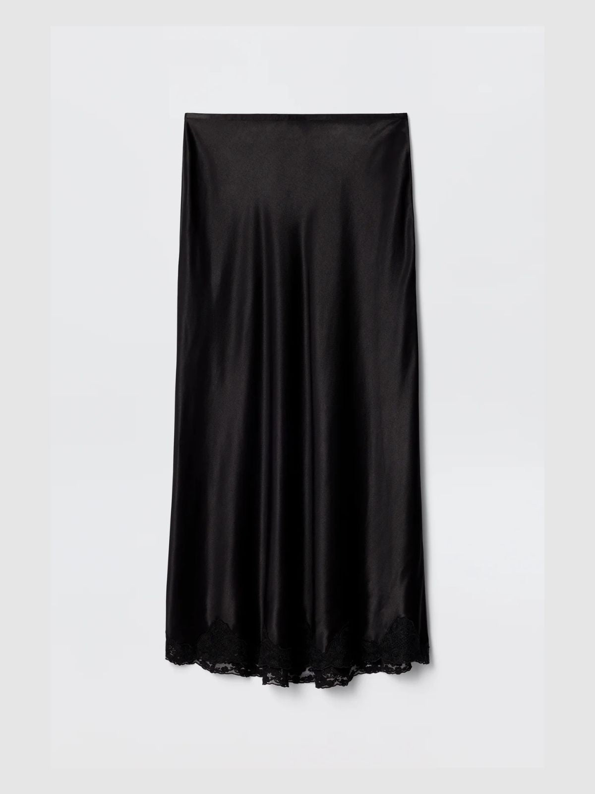 Crystal Satin Midi Skirt - Black