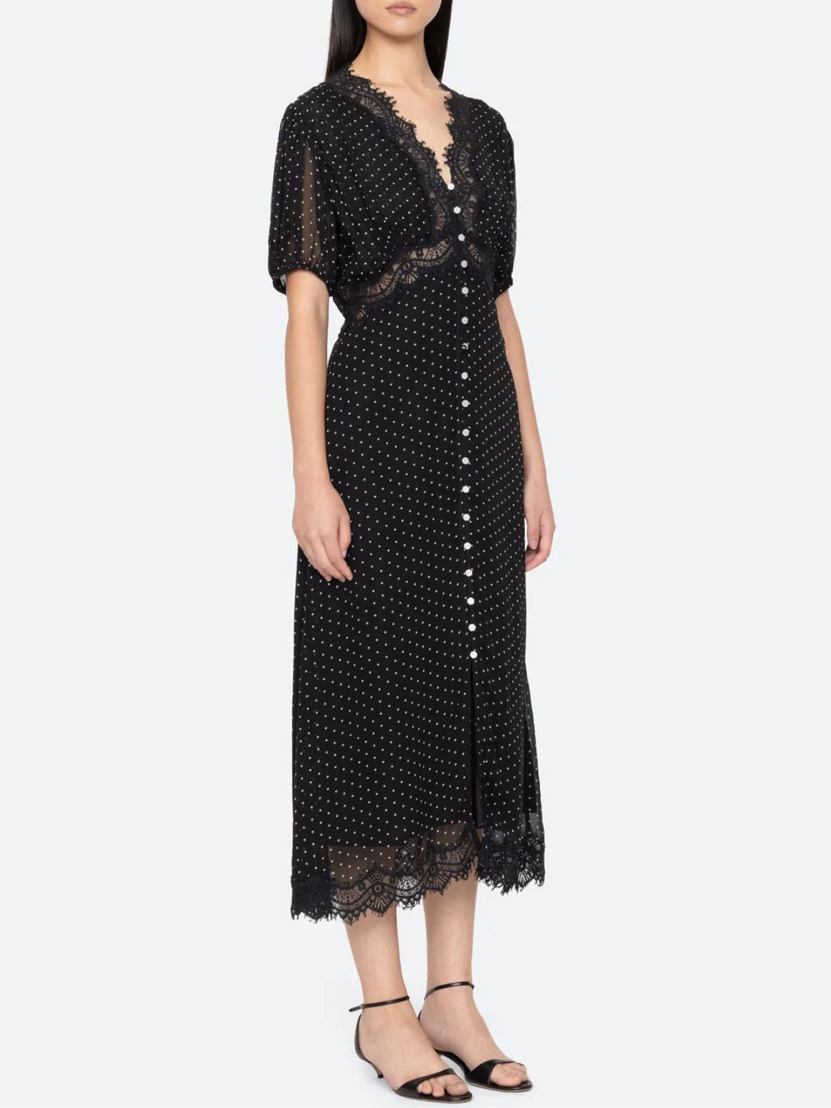 Melody Polka Dot Puff Sleeve Dress - Black