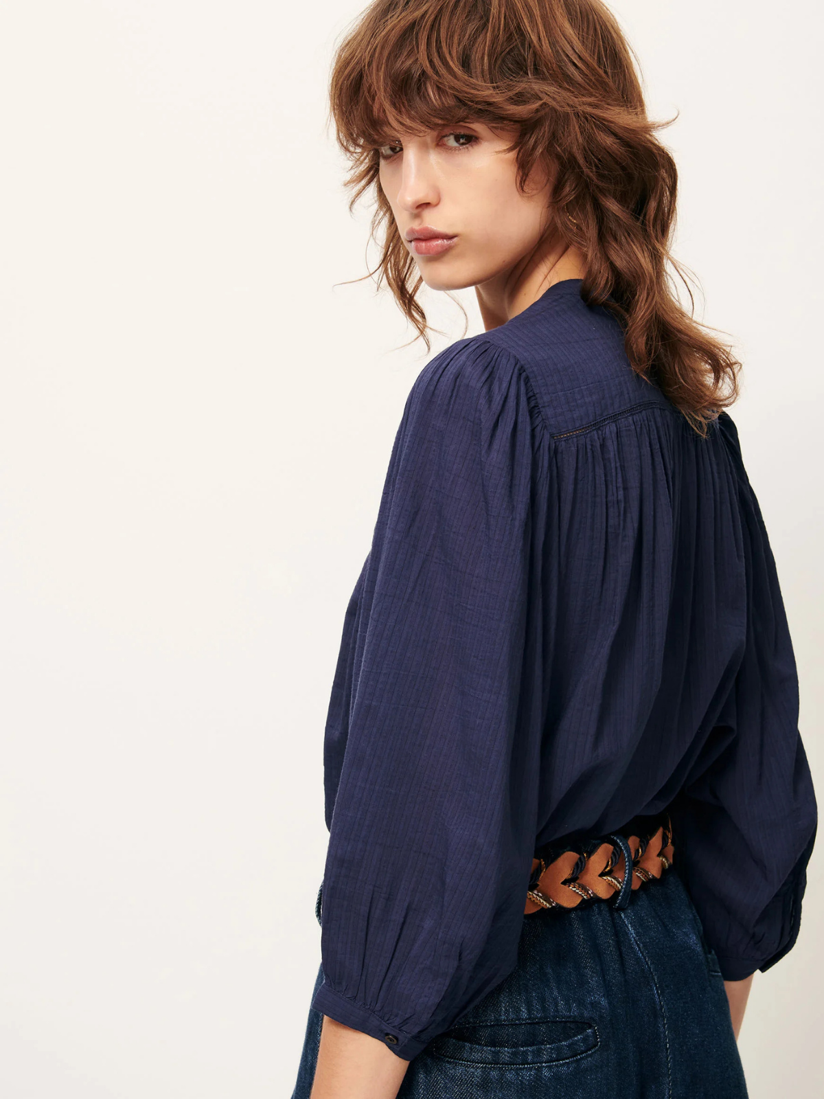 Savi Balloon Sleeve Blouse - Indigo