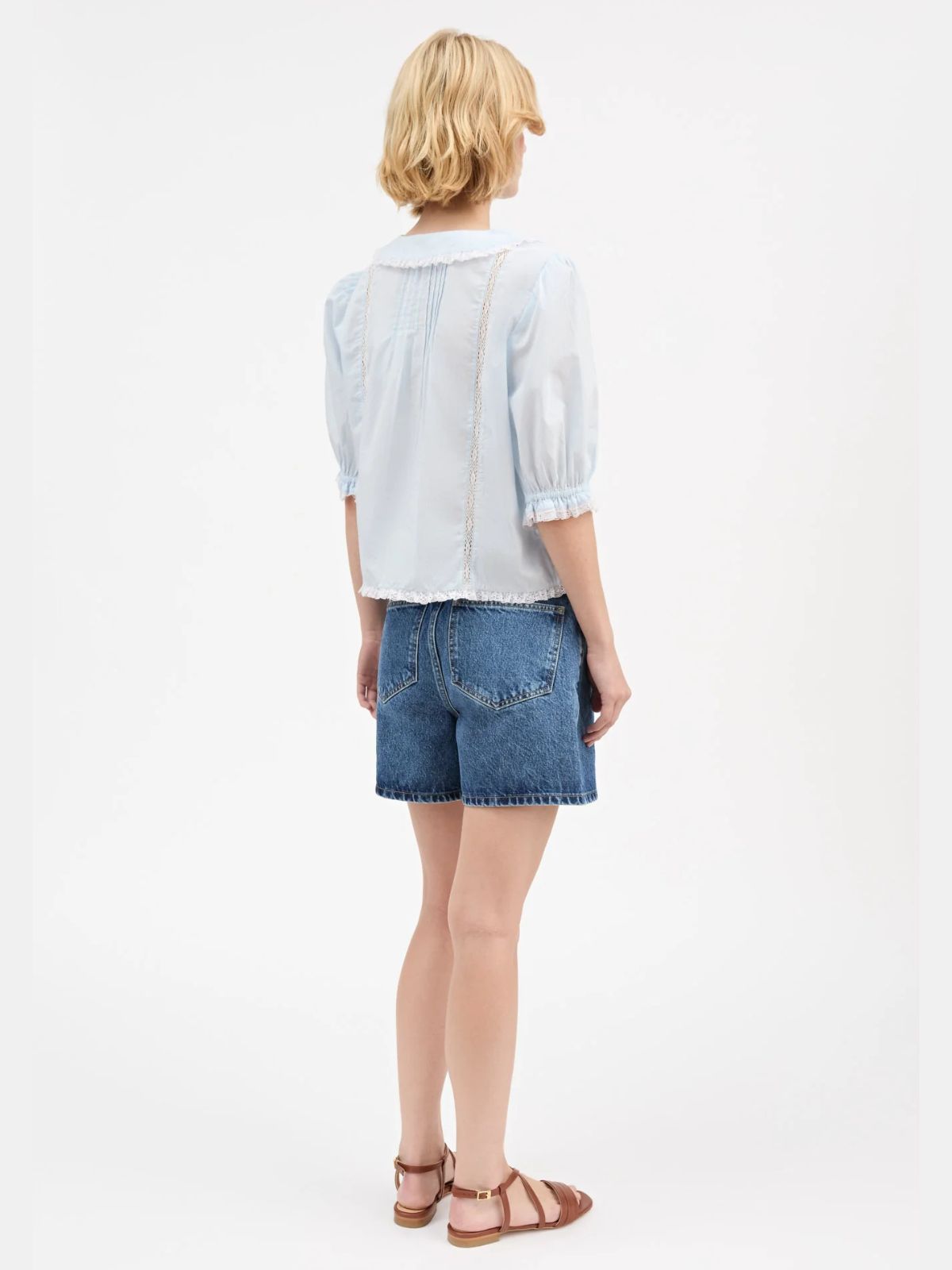 Magnolia Lace Insert Blouse - Light Blue