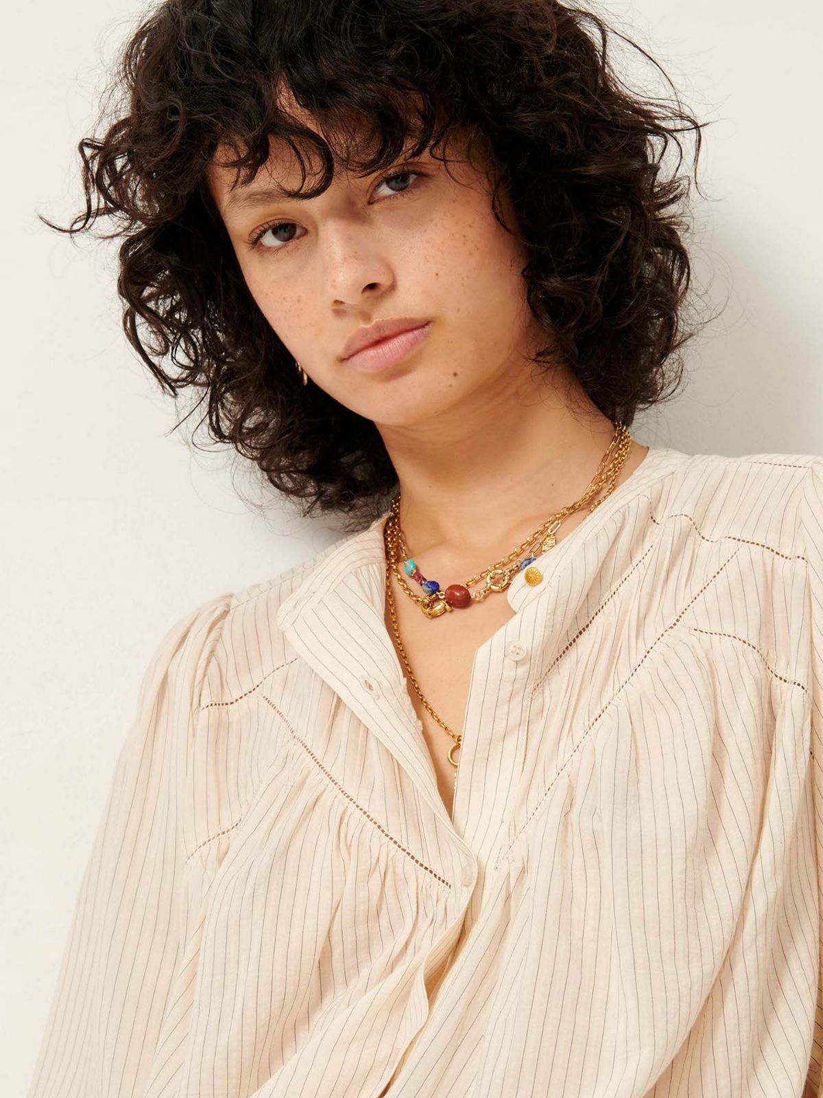 Savi Pinstripe Blouse - Ecru & Black